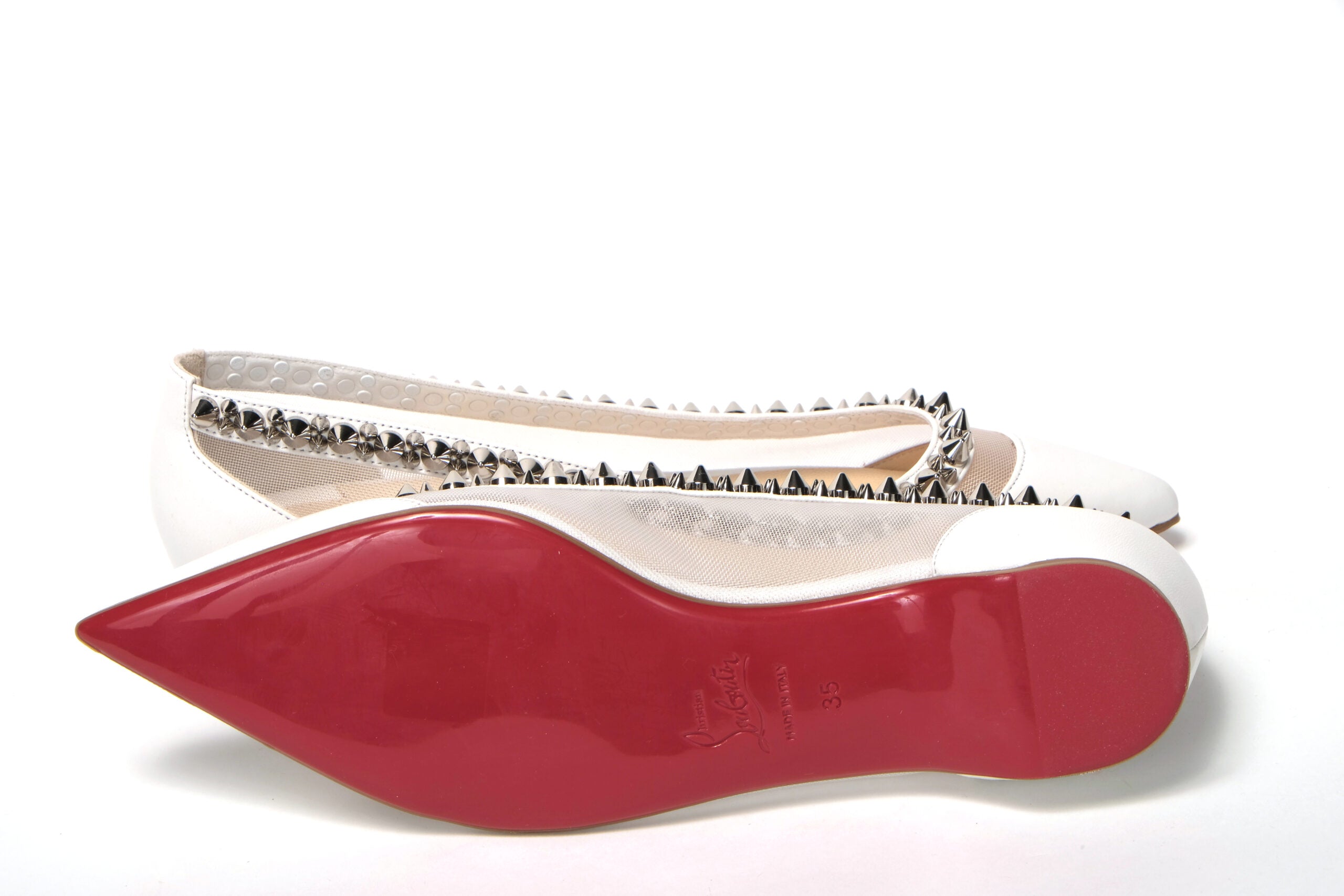 Christian Louboutin Bianco White silver Flat Point Toe Shoe - DEA STILOSA MILANO