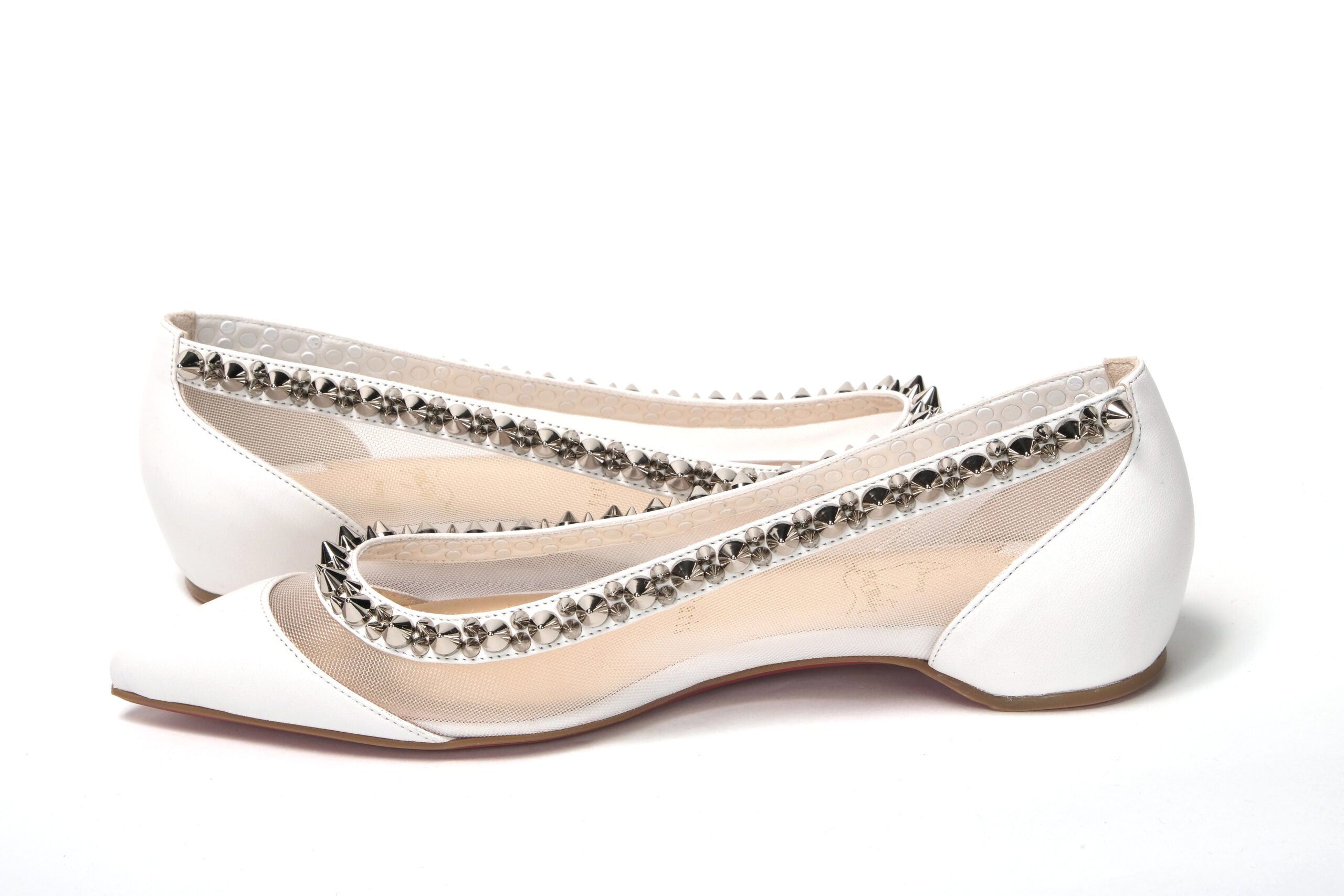 Christian Louboutin Bianco White silver Flat Point Toe Shoe - DEA STILOSA MILANO