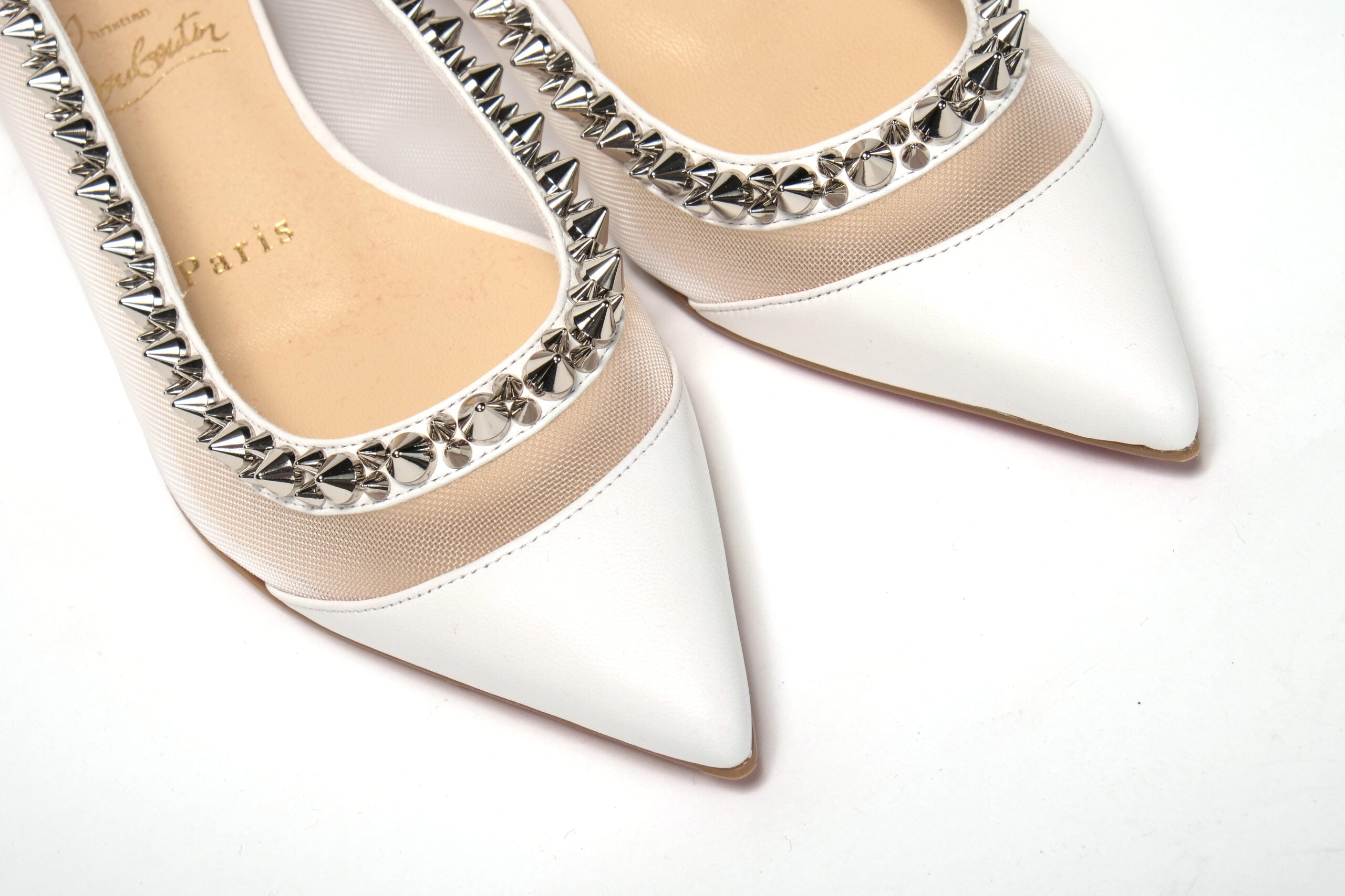 Christian Louboutin Bianco White silver Flat Point Toe Shoe - DEA STILOSA MILANO