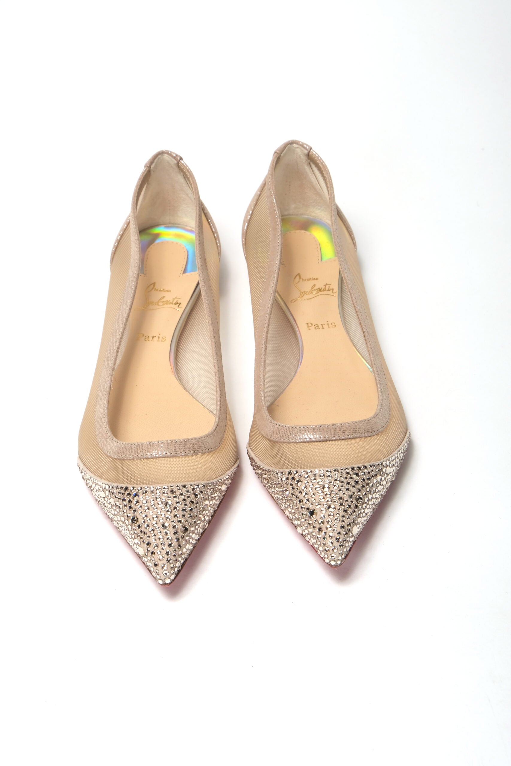 Christian Louboutin Silver Flat Point Toe Crystals Shoe - DEA STILOSA MILANO
