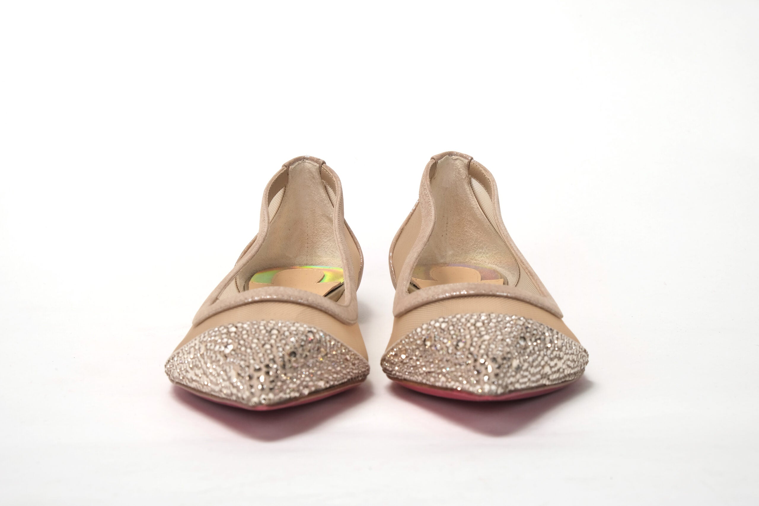 Christian Louboutin Silver Flat Point Toe Crystals Shoe - DEA STILOSA MILANO