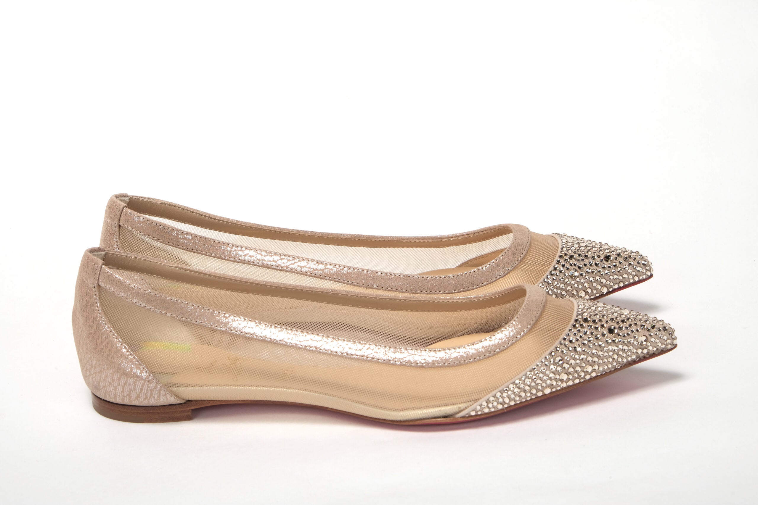 Christian Louboutin Silver Flat Point Toe Crystals Shoe - DEA STILOSA MILANO