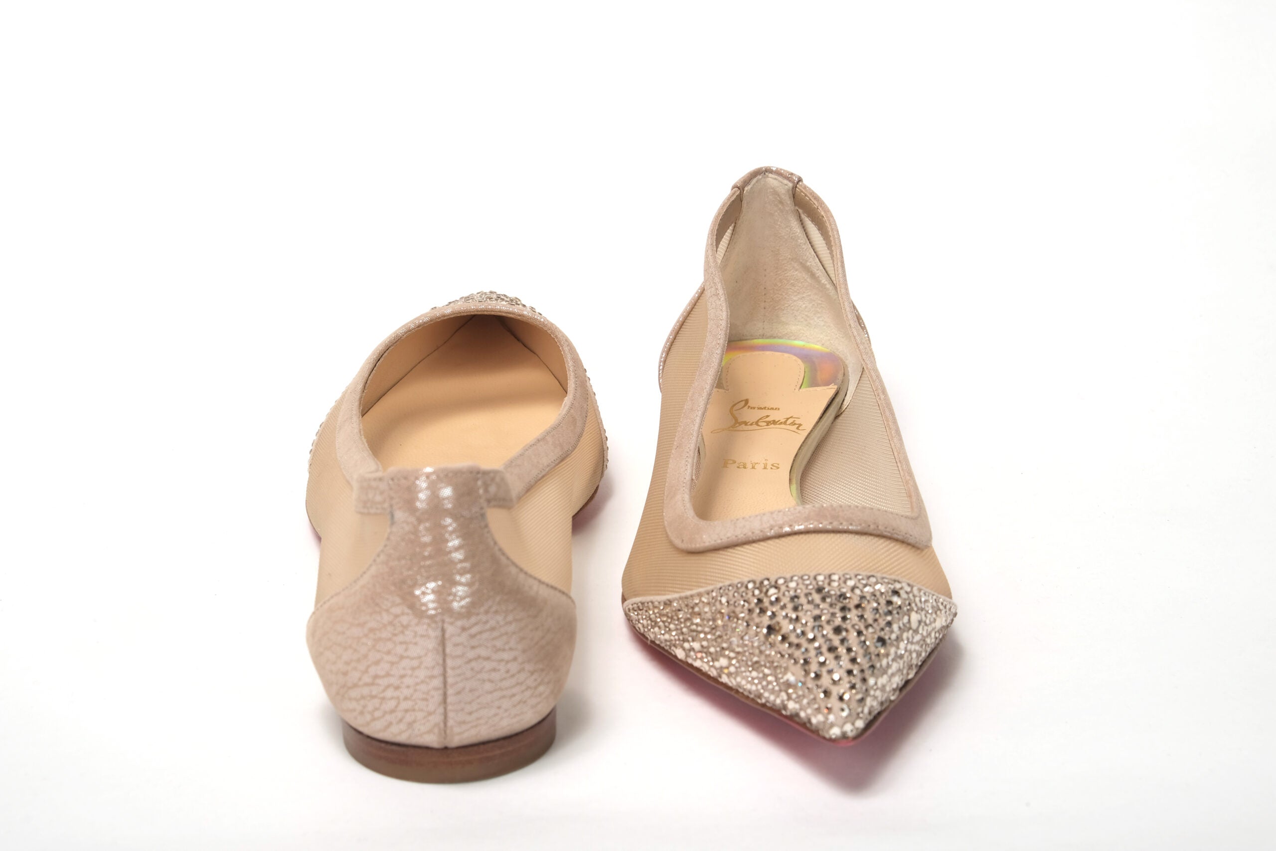 Christian Louboutin Silver Flat Point Toe Crystals Shoe - DEA STILOSA MILANO