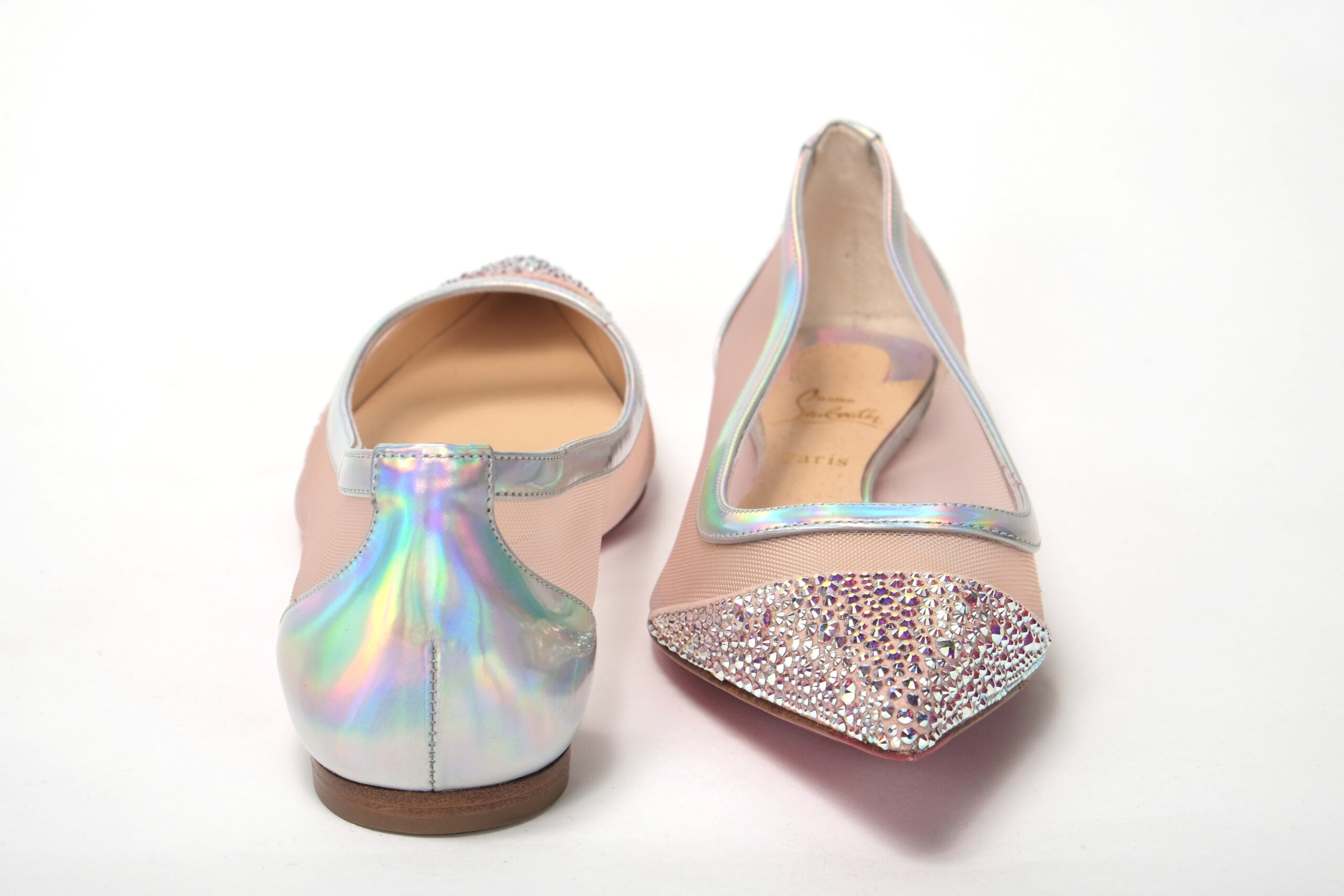 Christian Louboutin Silver Rose Flat Point Crystals Toe Shoe - DEA STILOSA MILANO
