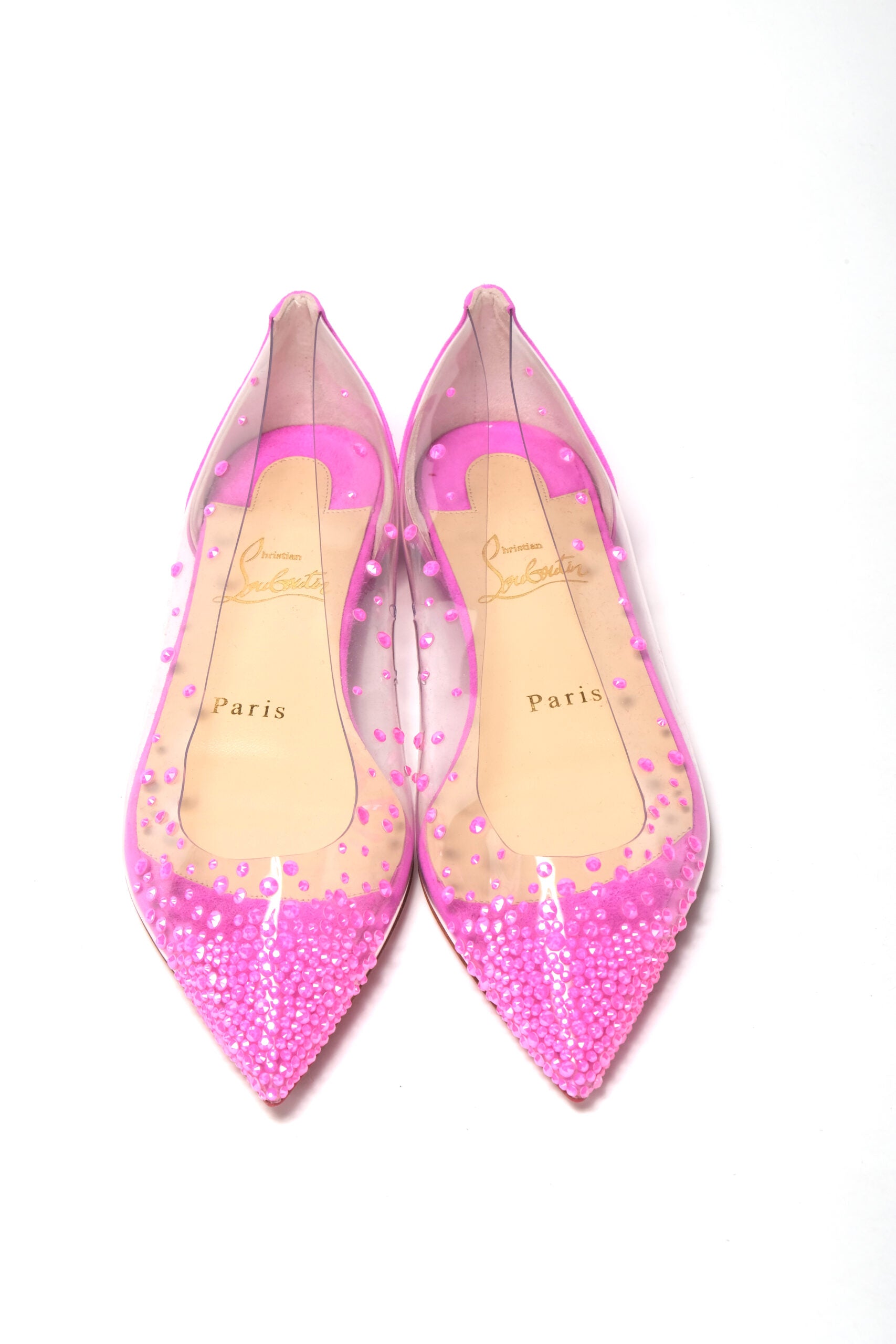 Christian Louboutin Hot Pink Suede Crystals Flat Point Toe Shoe - DEA STILOSA MILANO