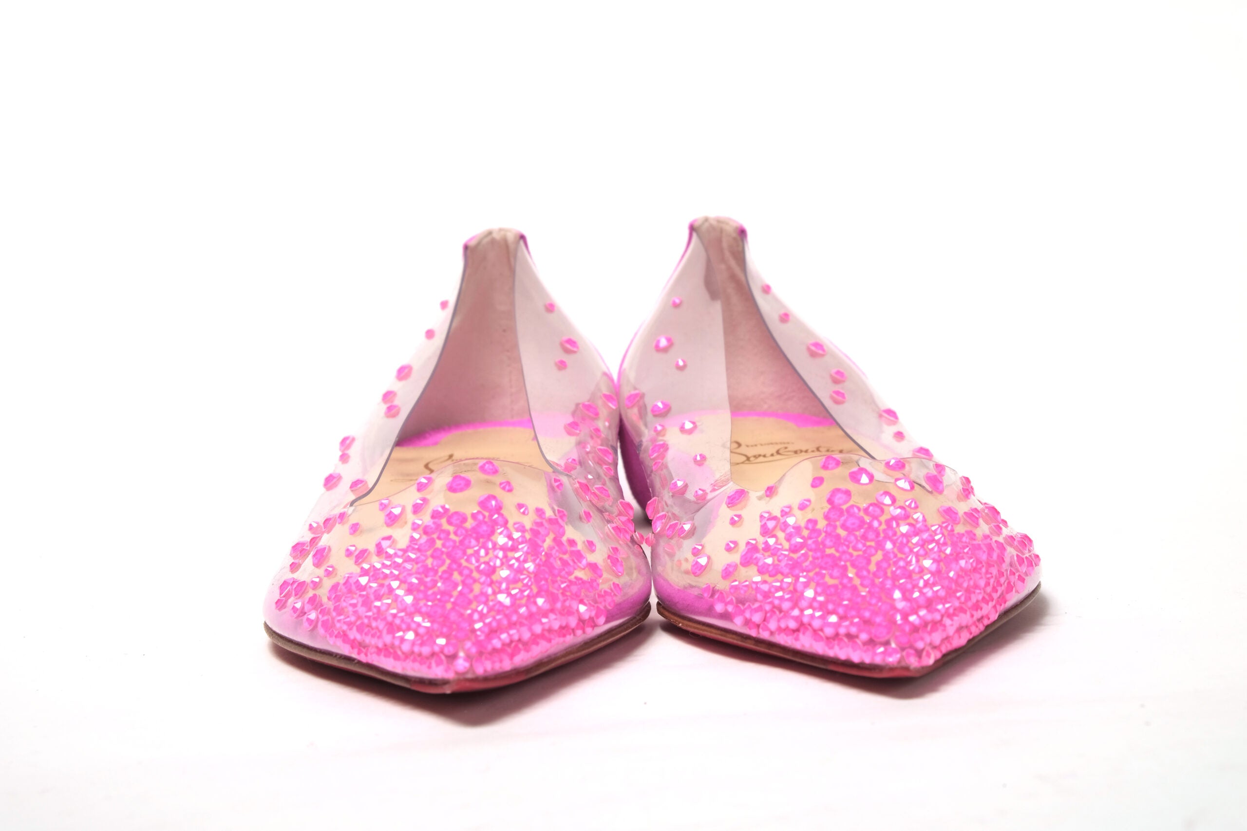 Christian Louboutin Hot Pink Suede Crystals Flat Point Toe Shoe - DEA STILOSA MILANO