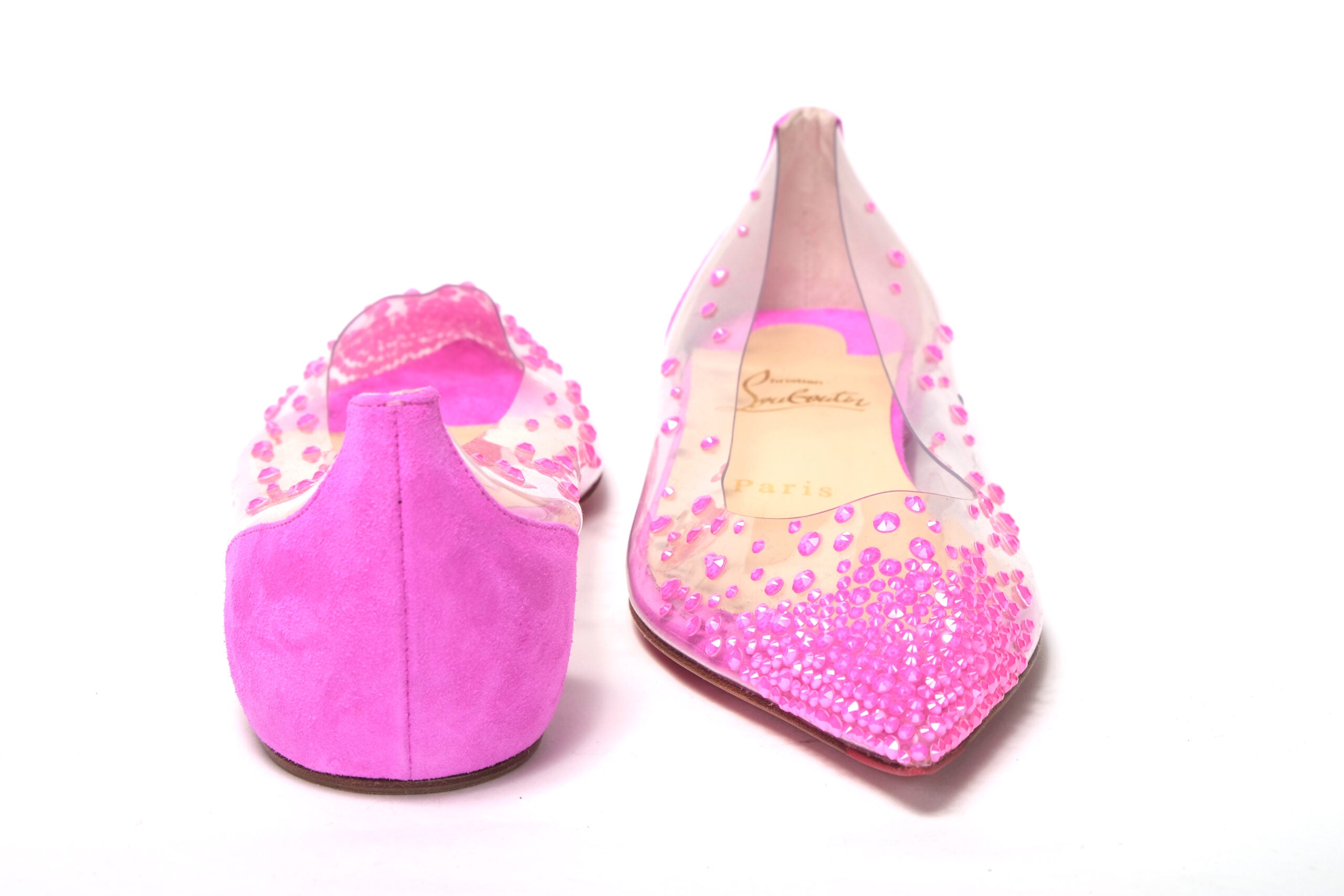 Christian Louboutin Hot Pink Suede Crystals Flat Point Toe Shoe - DEA STILOSA MILANO