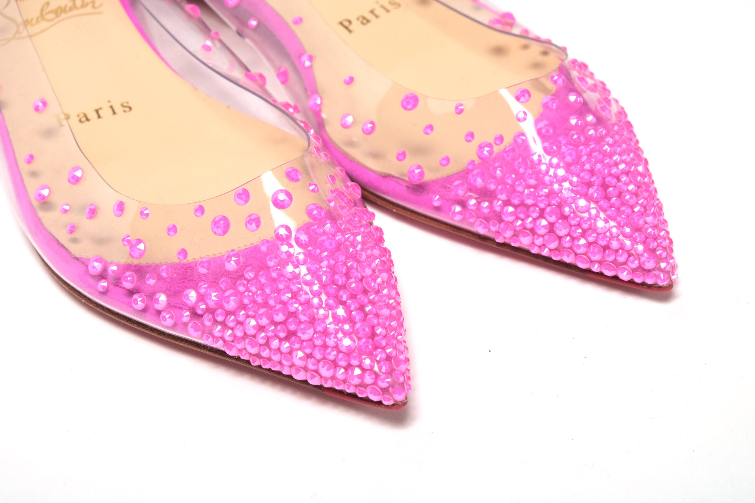 Christian Louboutin Hot Pink Suede Crystals Flat Point Toe Shoe - DEA STILOSA MILANO