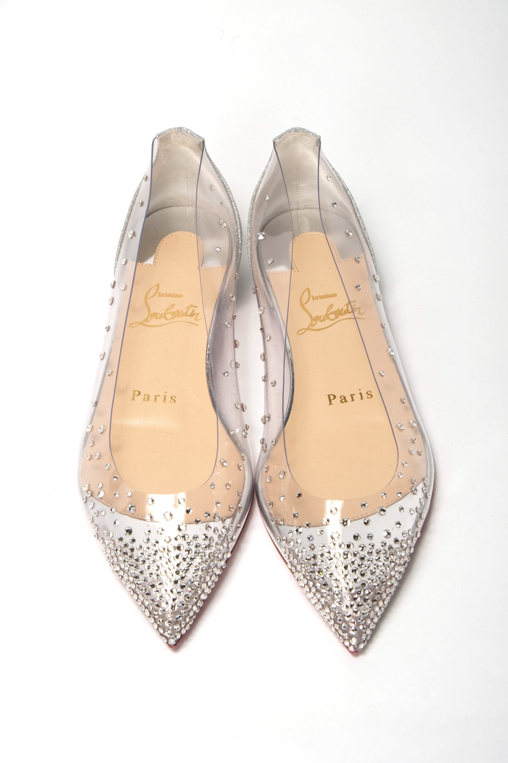 Christian Louboutin Silver Crystals Flat Point Toe Shoe - DEA STILOSA MILANO