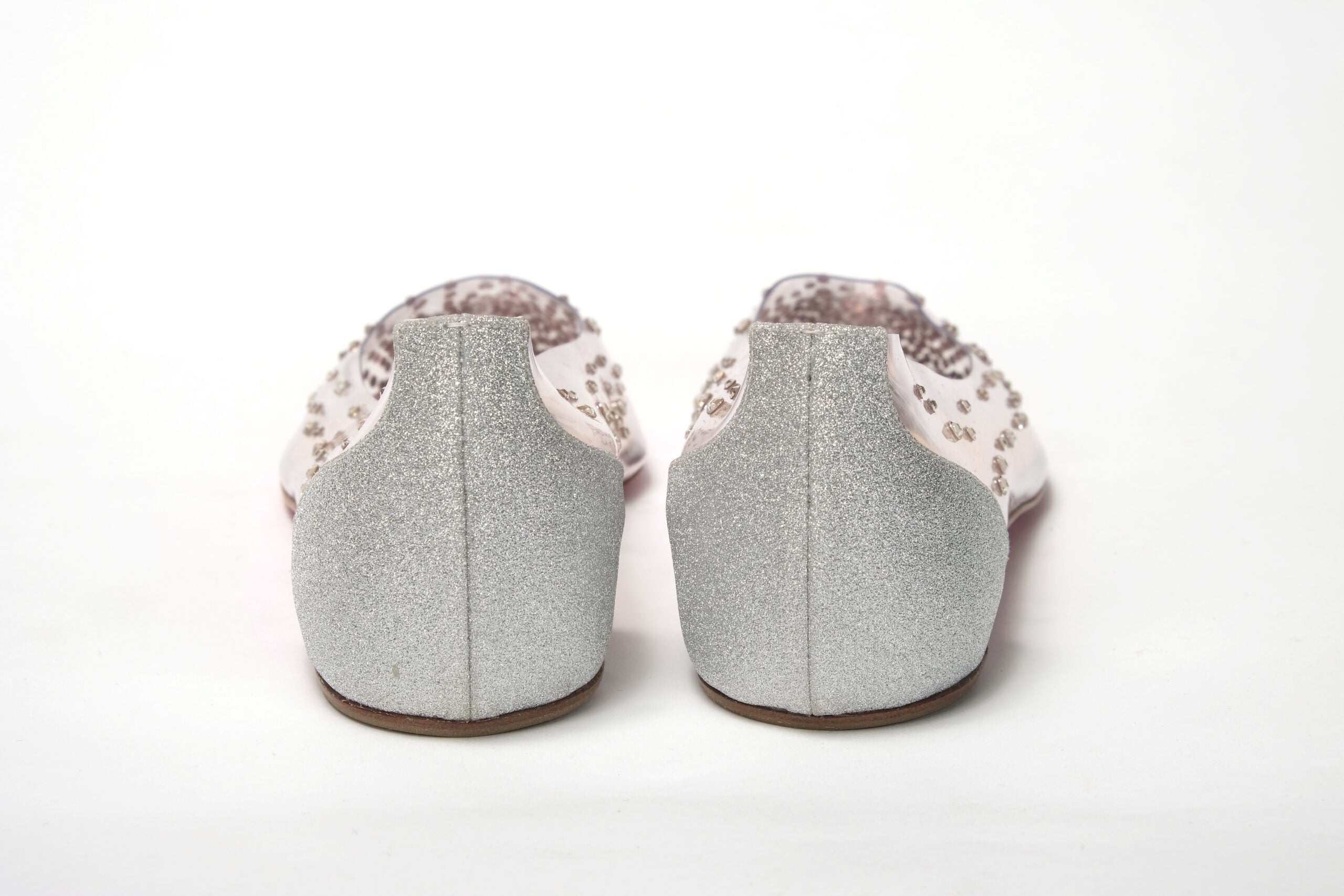 Christian Louboutin Silver Crystals Flat Point Toe Shoe - DEA STILOSA MILANO