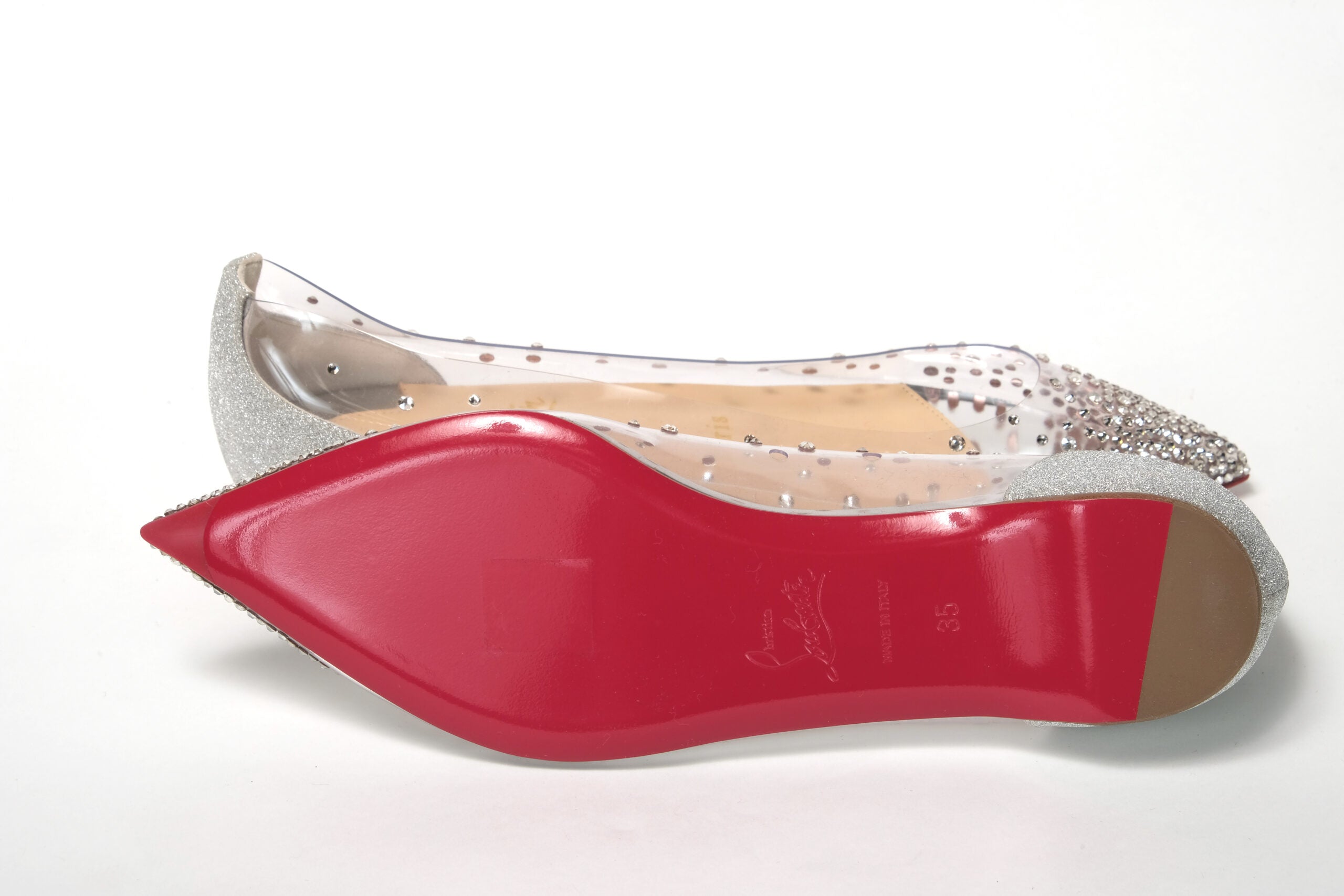 Christian Louboutin Silver Crystals Flat Point Toe Shoe - DEA STILOSA MILANO