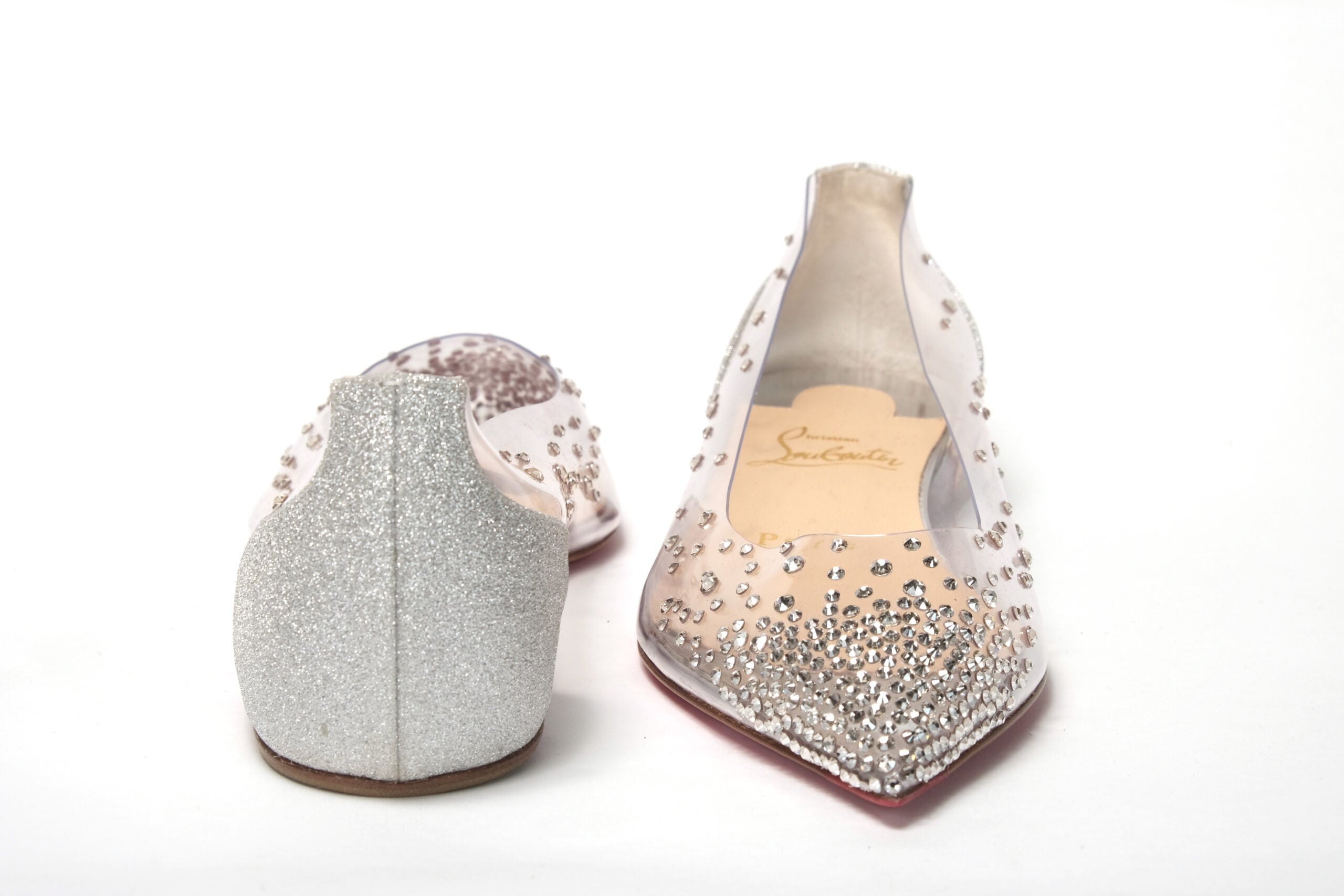 Christian Louboutin Silver Crystals Flat Point Toe Shoe - DEA STILOSA MILANO