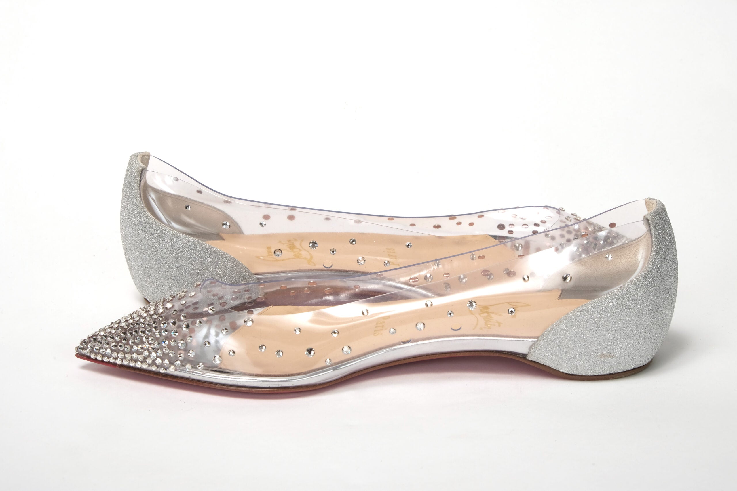 Christian Louboutin Silver Crystals Flat Point Toe Shoe - DEA STILOSA MILANO