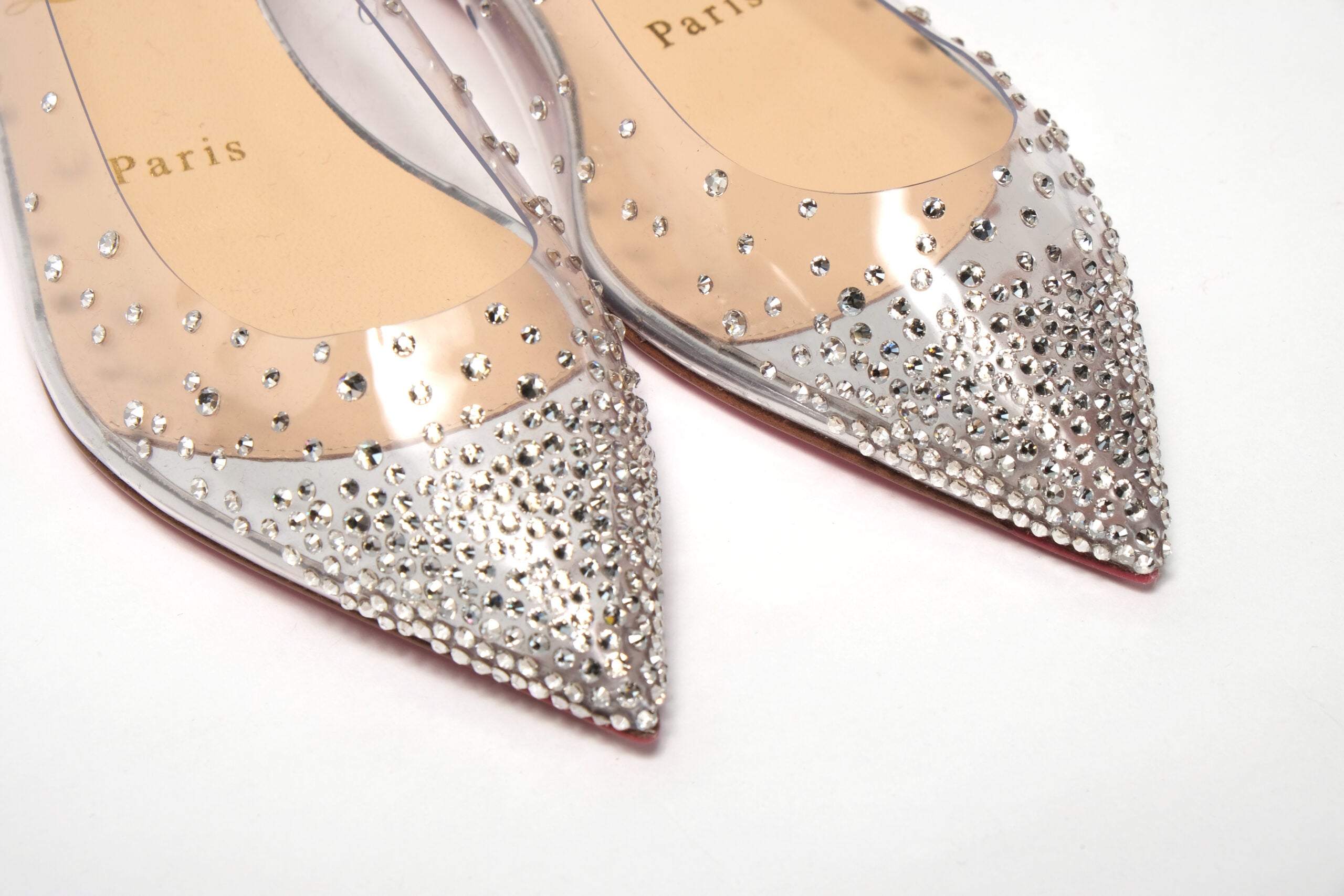 Christian Louboutin Silver Crystals Flat Point Toe Shoe - DEA STILOSA MILANO