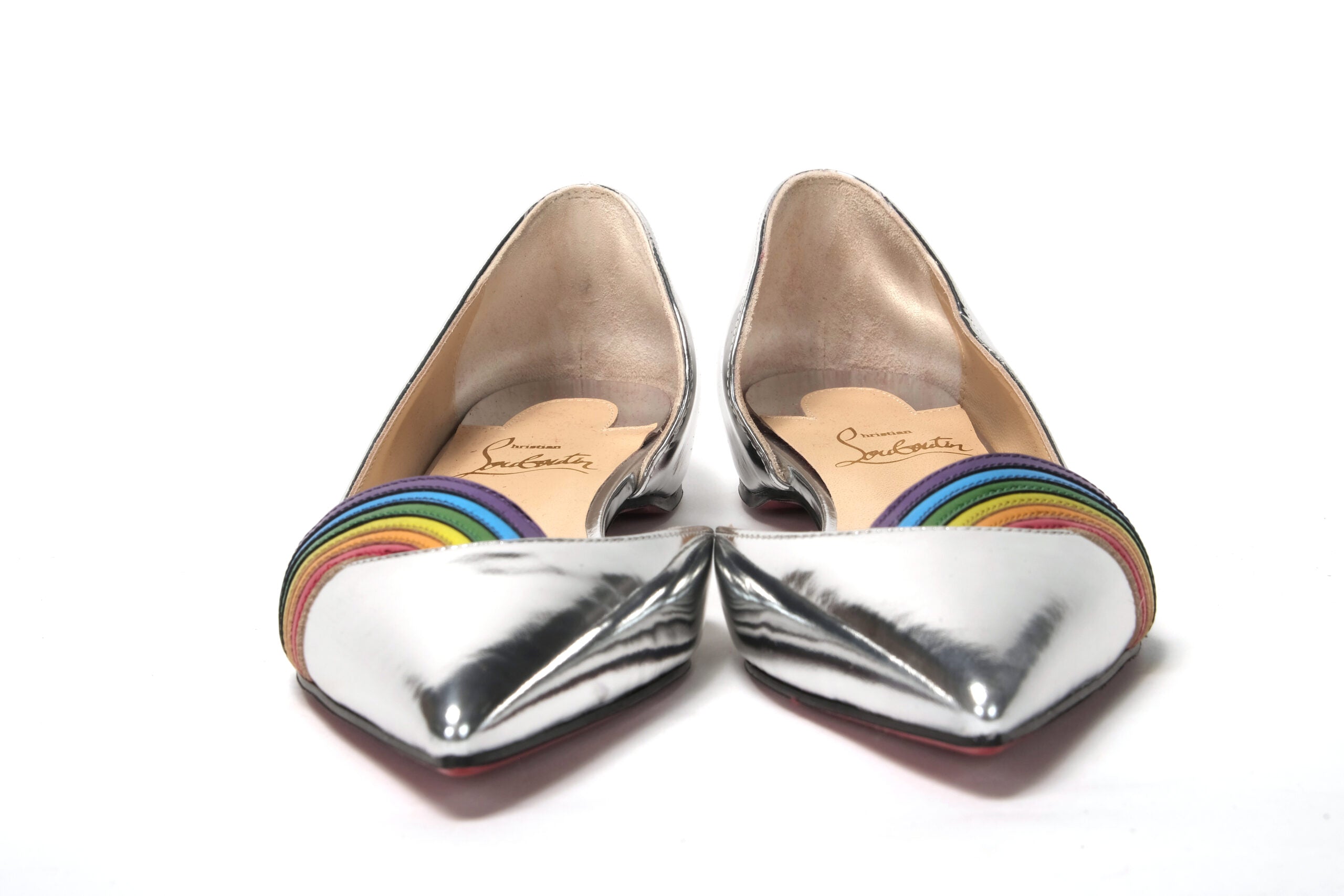 Christian Louboutin Silver Patentleather Flat Point Toe Shoe - DEA STILOSA MILANO