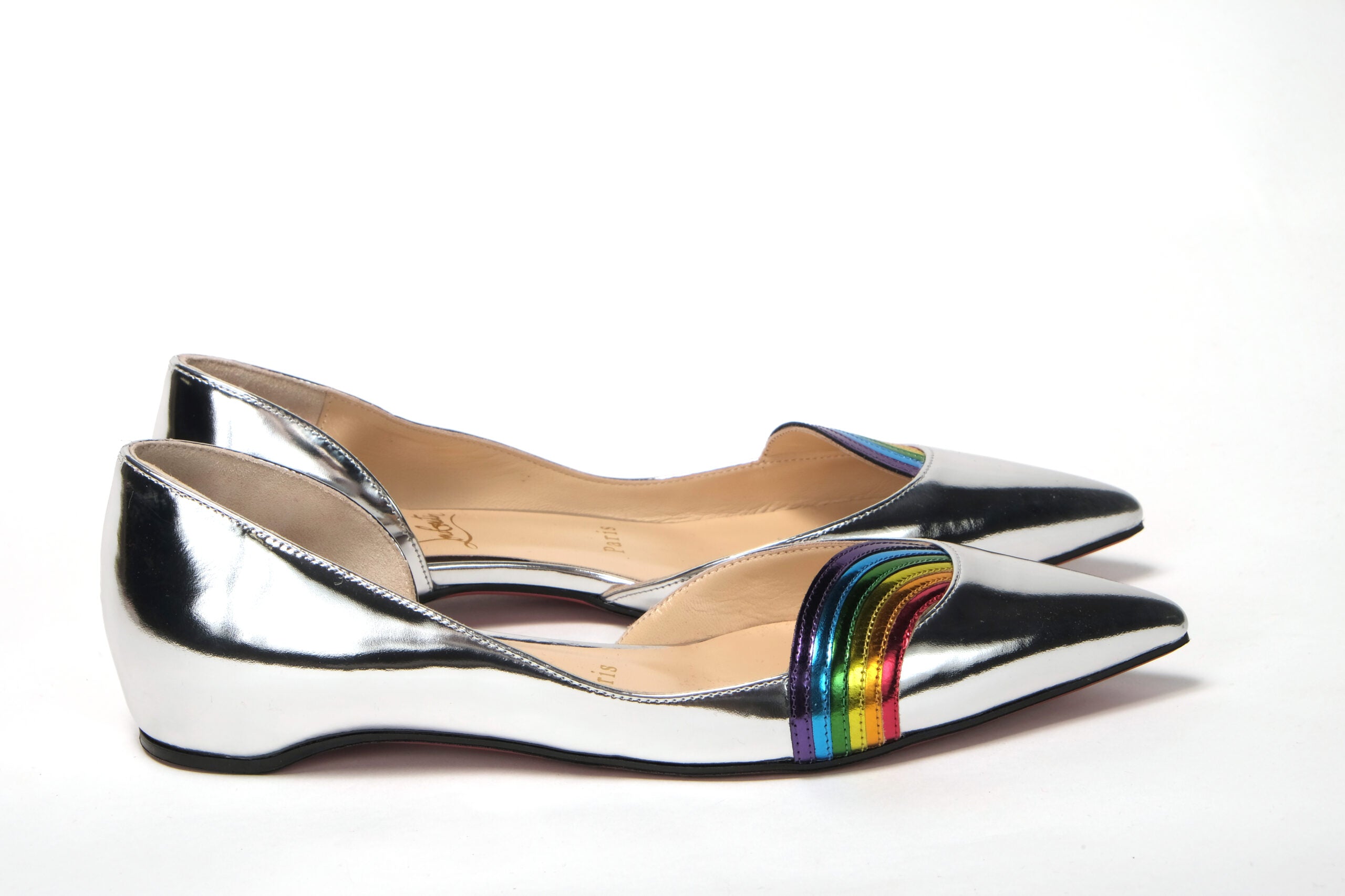 Christian Louboutin Silver Patentleather Flat Point Toe Shoe - DEA STILOSA MILANO