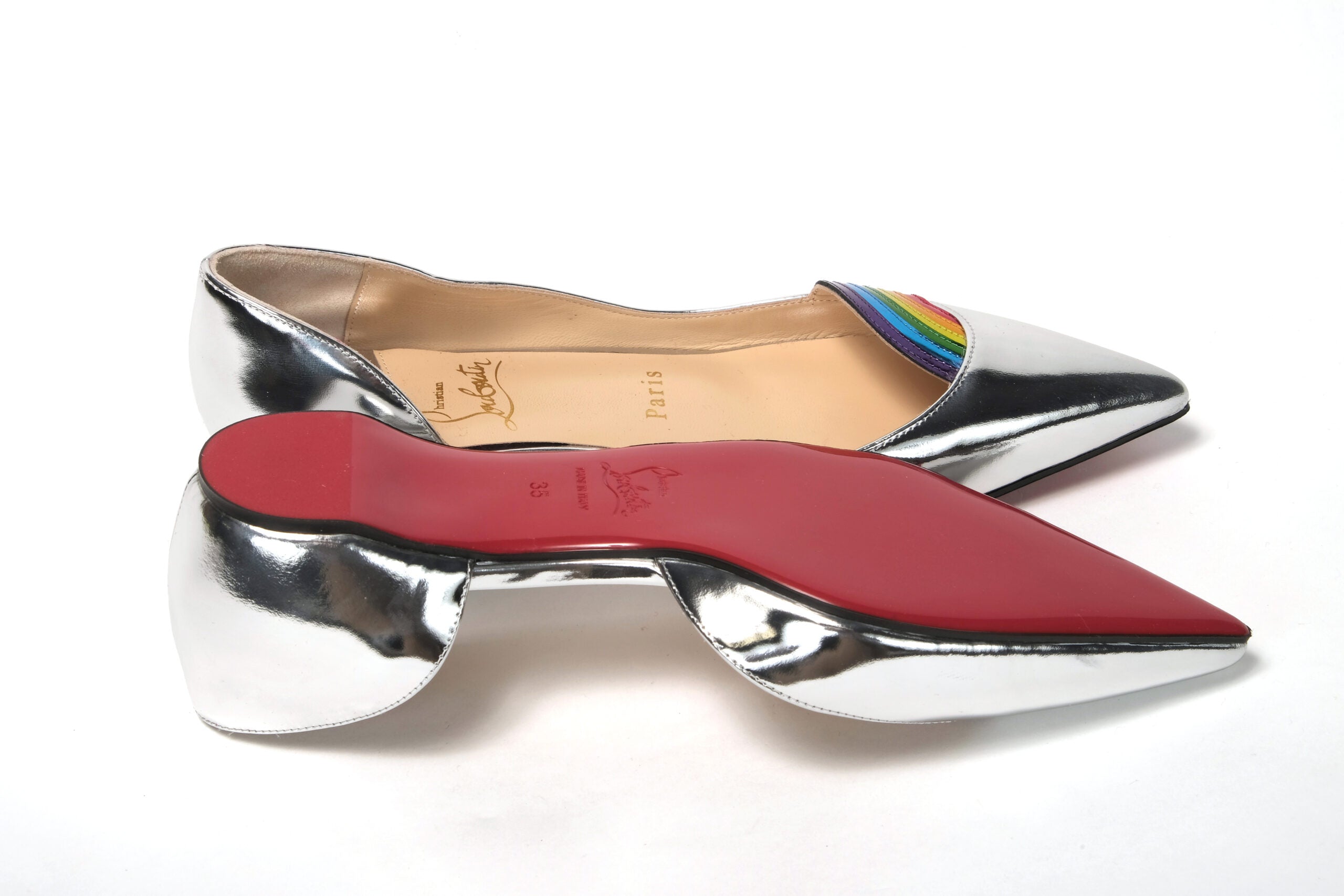 Christian Louboutin Silver Patentleather Flat Point Toe Shoe - DEA STILOSA MILANO