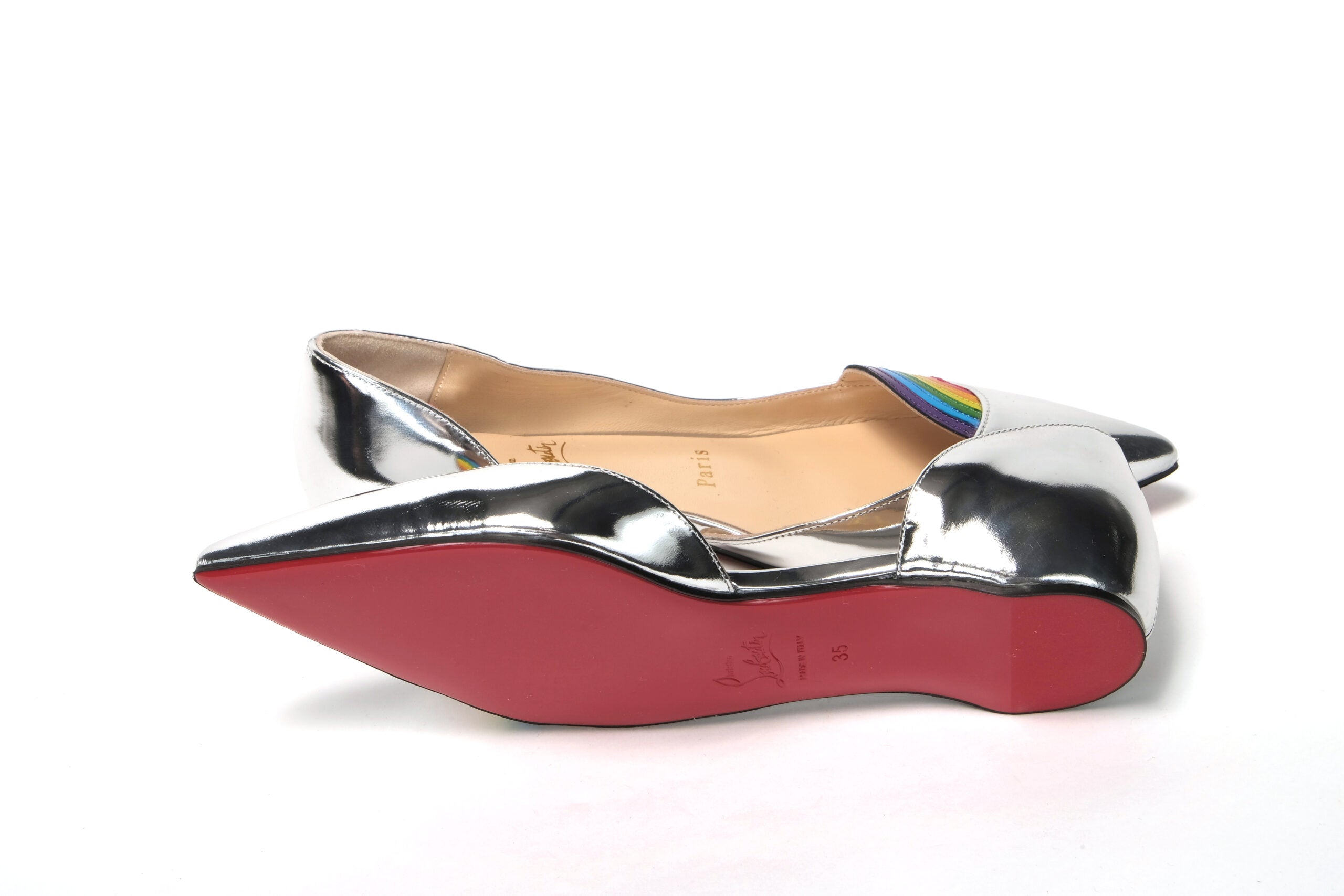 Christian Louboutin Silver Patentleather Flat Point Toe Shoe - DEA STILOSA MILANO