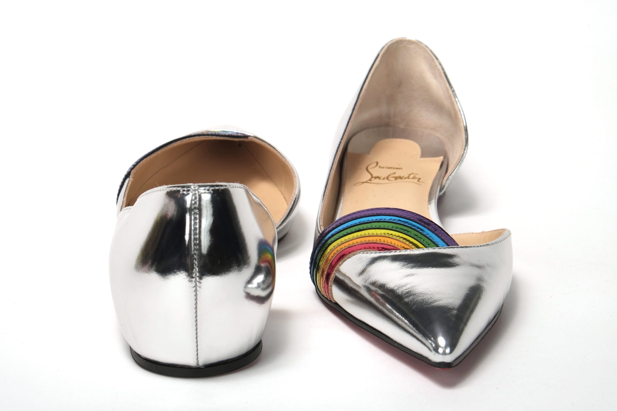 Christian Louboutin Silver Patentleather Flat Point Toe Shoe - DEA STILOSA MILANO