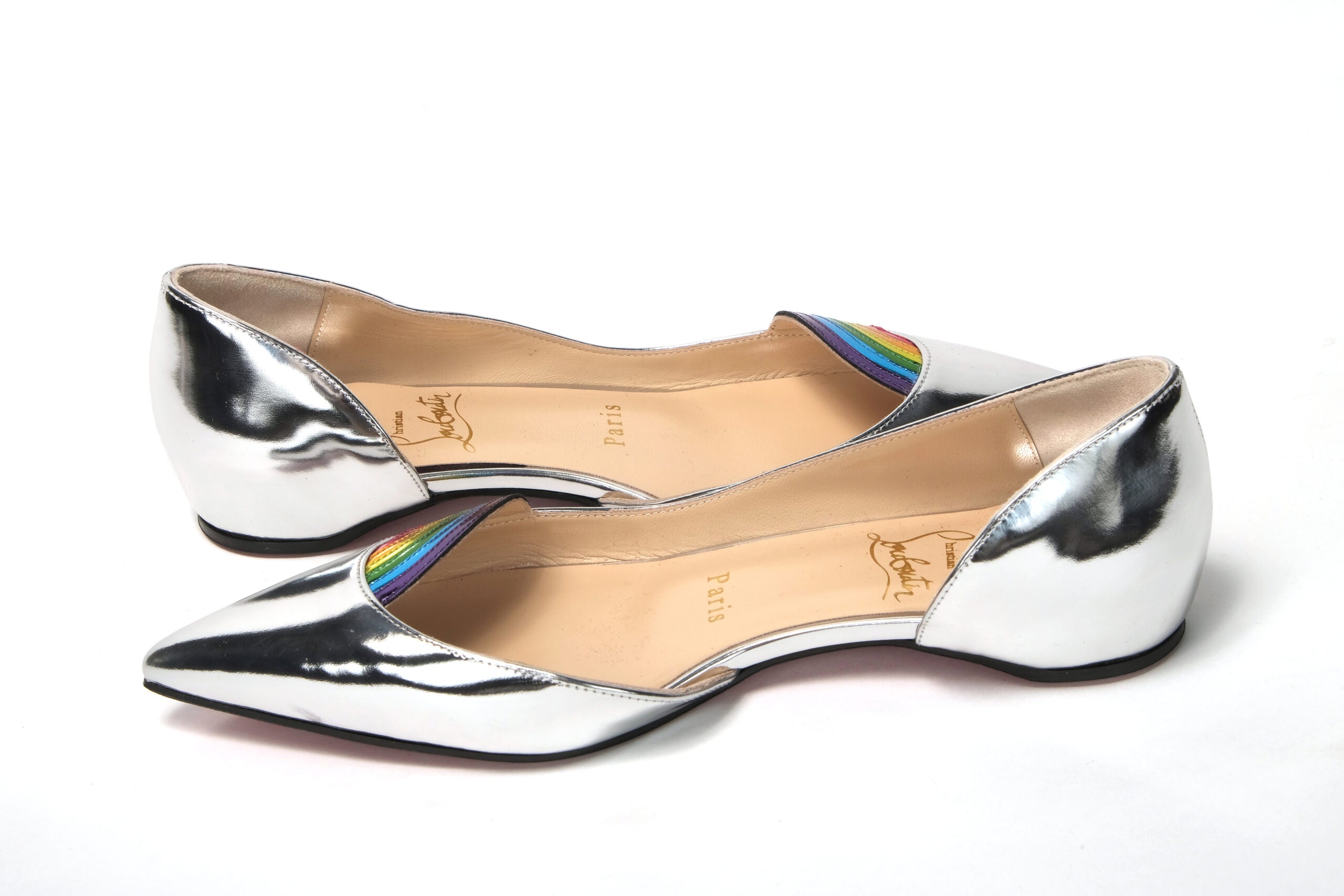 Christian Louboutin Silver Patentleather Flat Point Toe Shoe - DEA STILOSA MILANO