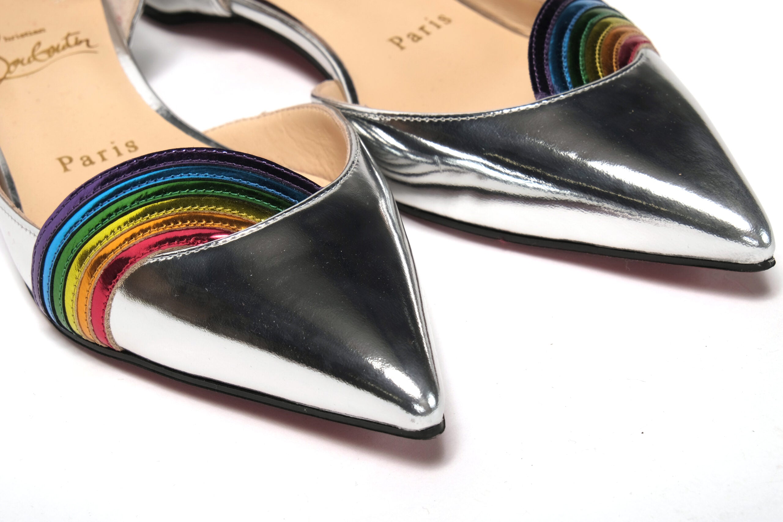 Christian Louboutin Silver Patentleather Flat Point Toe Shoe - DEA STILOSA MILANO