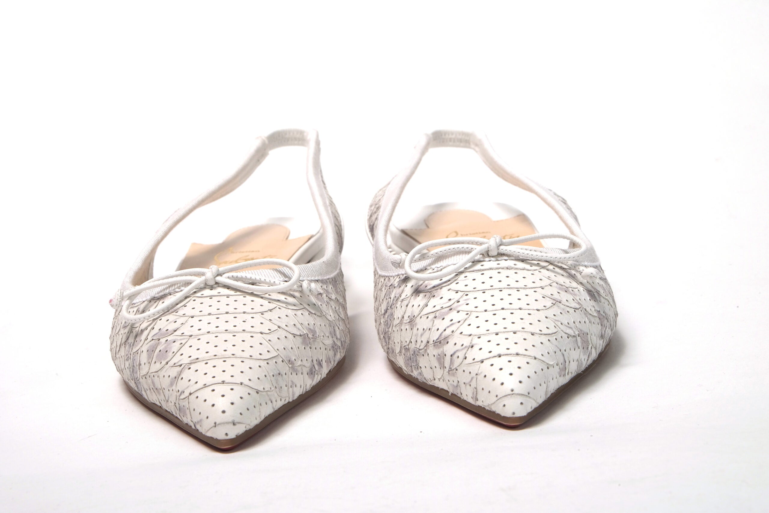 Christian Louboutin White Perforated Printed Flat Point Toe Shoe - DEA STILOSA MILANO