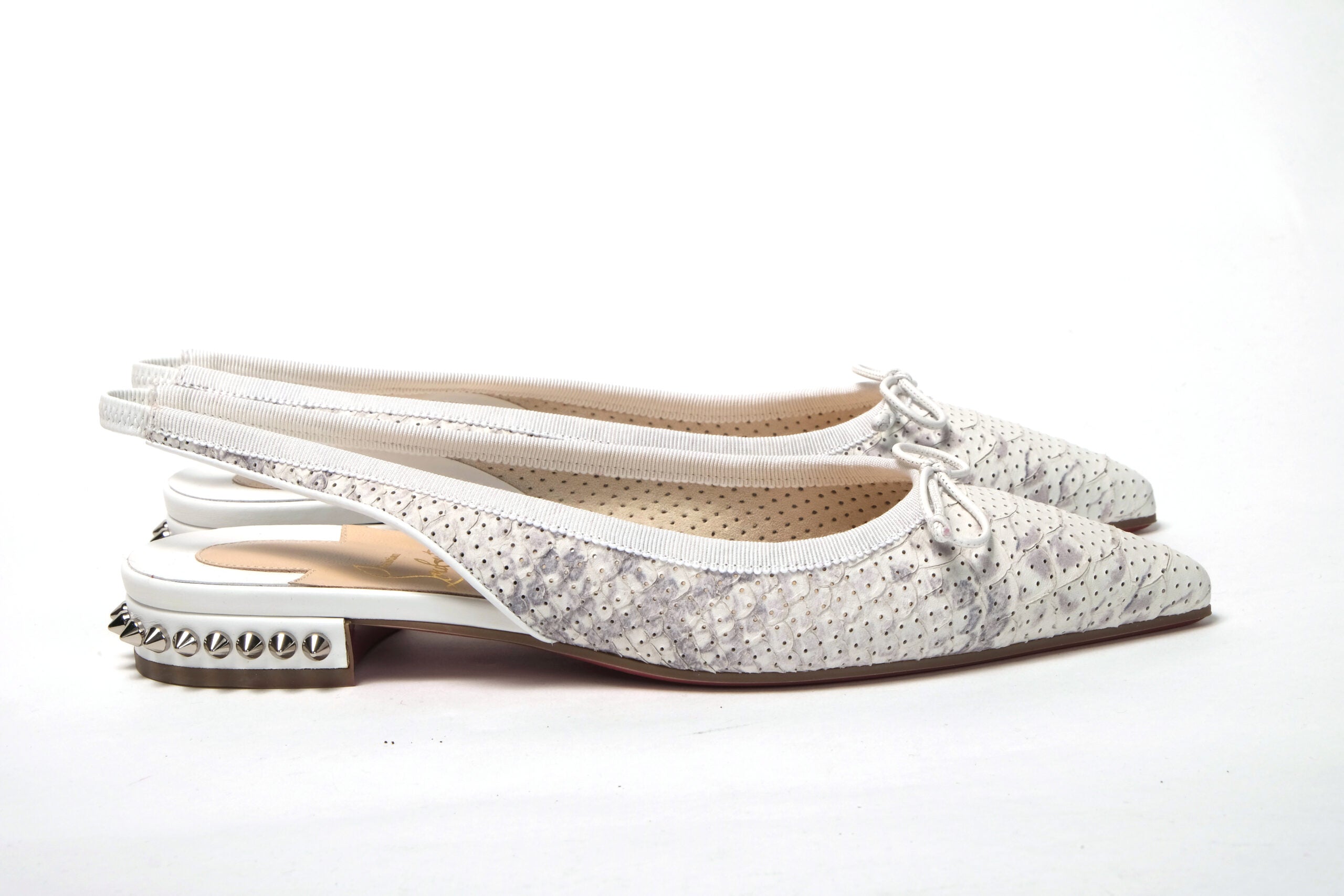Christian Louboutin White Perforated Printed Flat Point Toe Shoe - DEA STILOSA MILANO