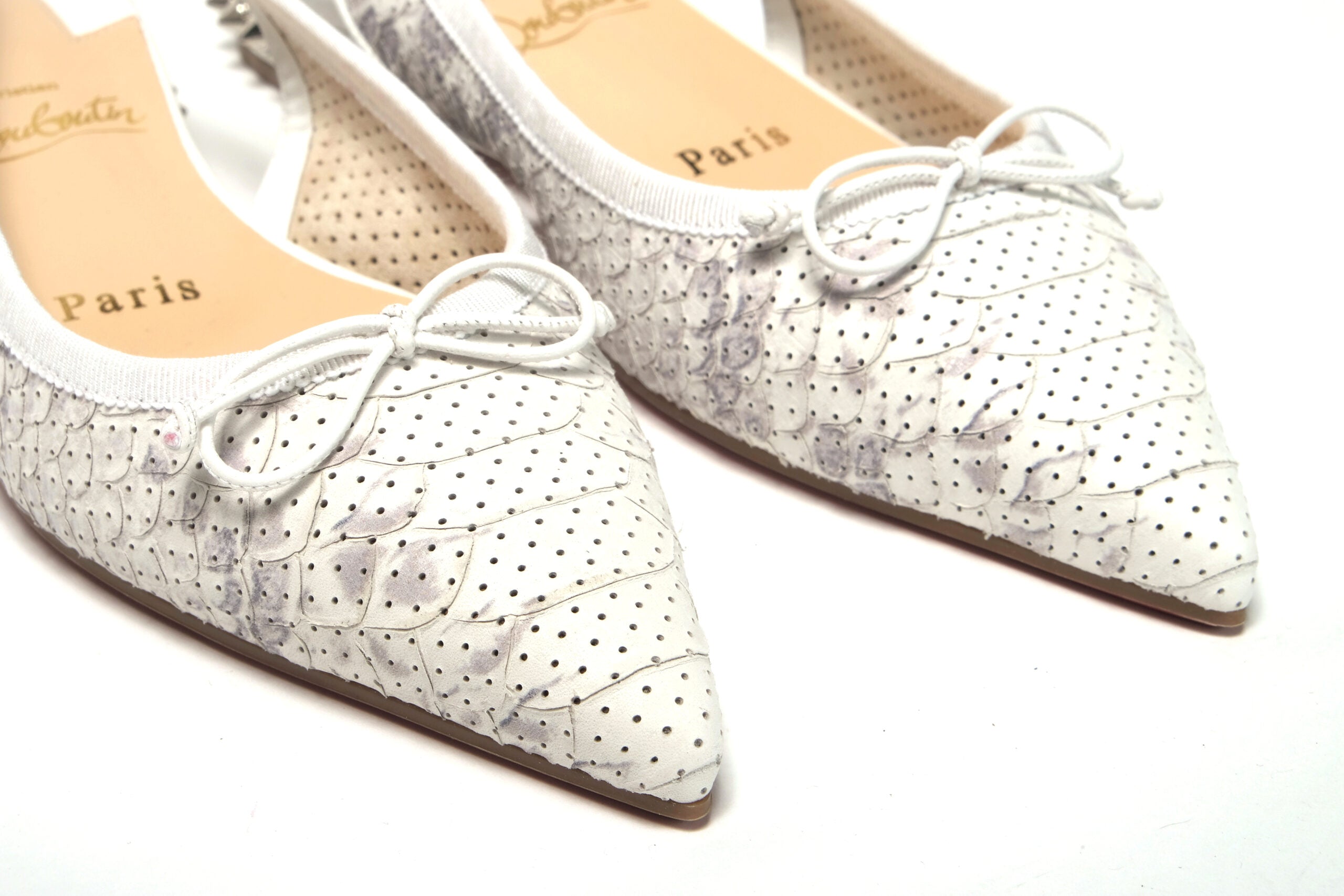 Christian Louboutin White Perforated Printed Flat Point Toe Shoe - DEA STILOSA MILANO