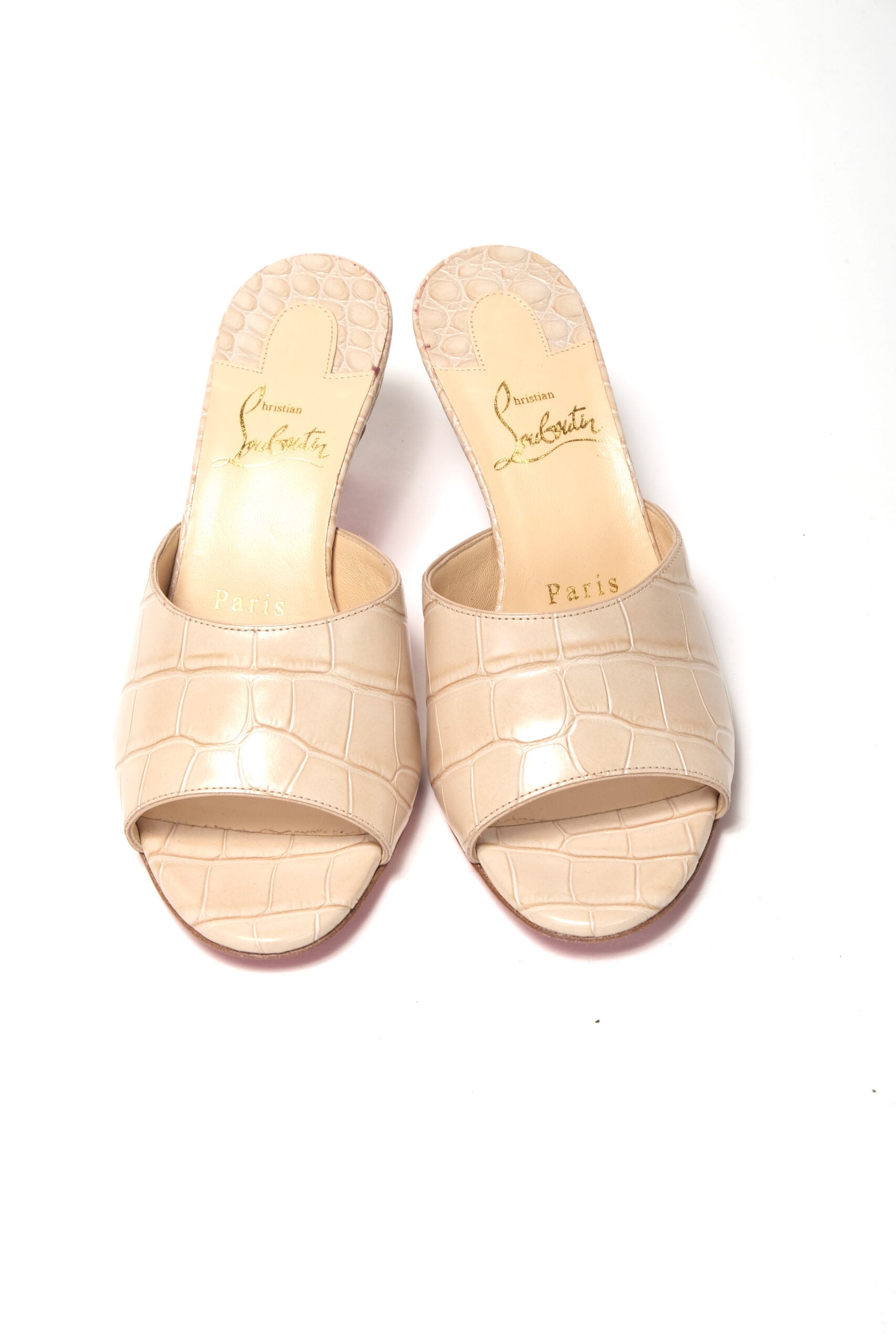 Christian Louboutin Nougat Kitten Heel Mule Leather Shoes - DEA STILOSA MILANO
