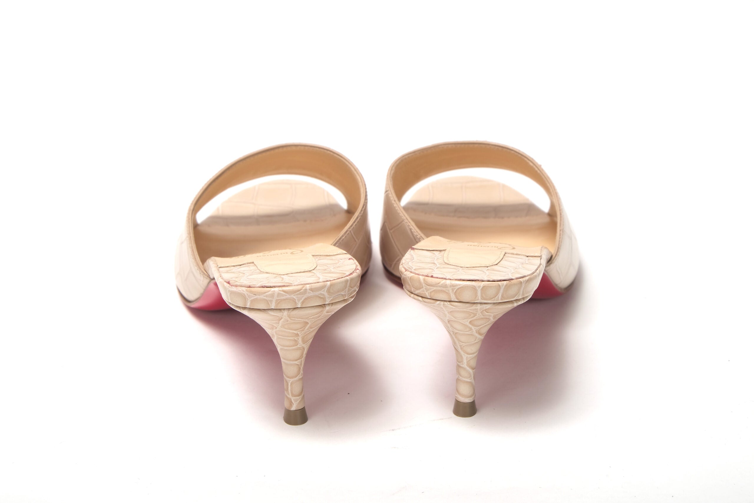 Christian Louboutin Nougat Kitten Heel Mule Leather Shoes - DEA STILOSA MILANO