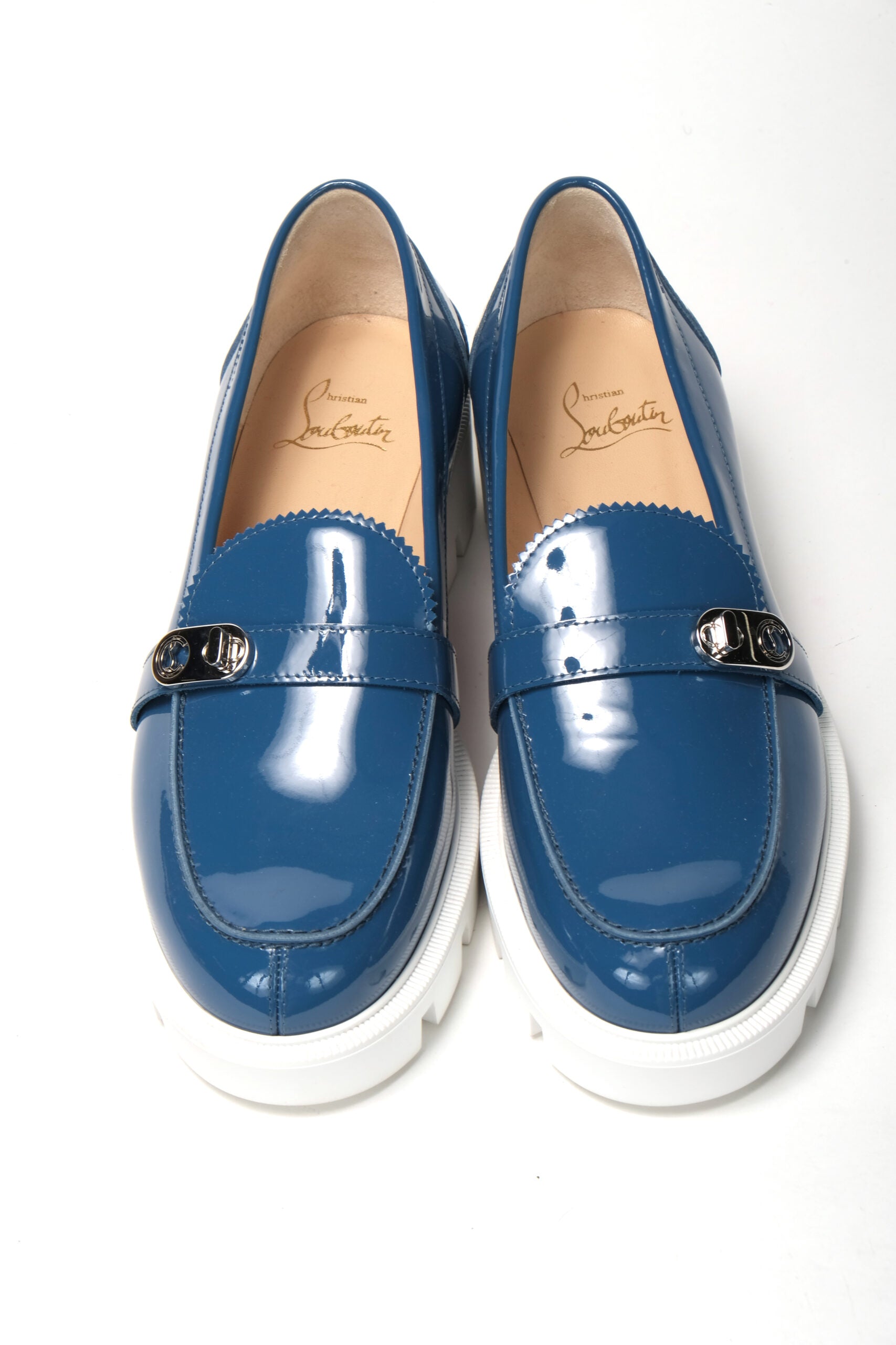 Christian Louboutin Blue And White Silver Logo Lock Boat Shoe - DEA STILOSA MILANO