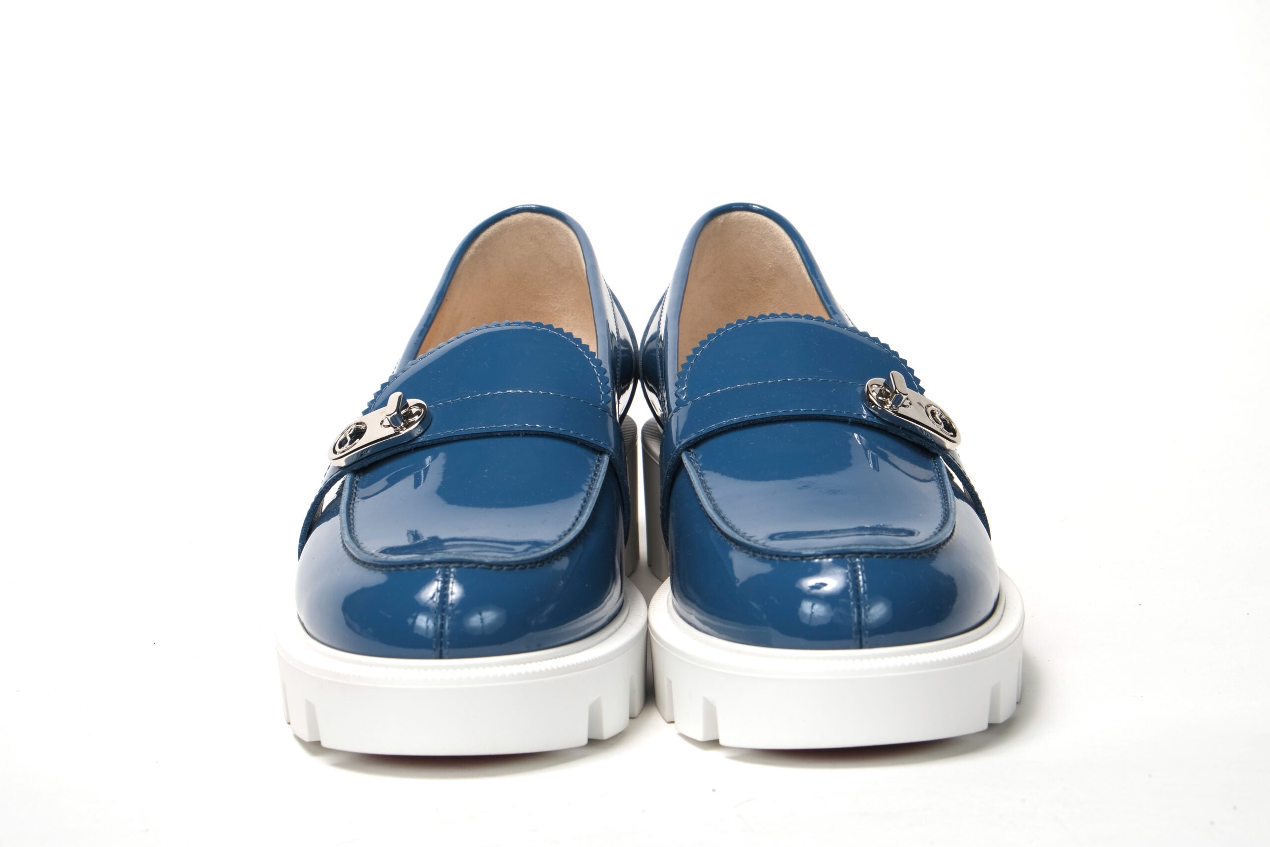 Christian Louboutin Blue And White Silver Logo Lock Boat Shoe - DEA STILOSA MILANO