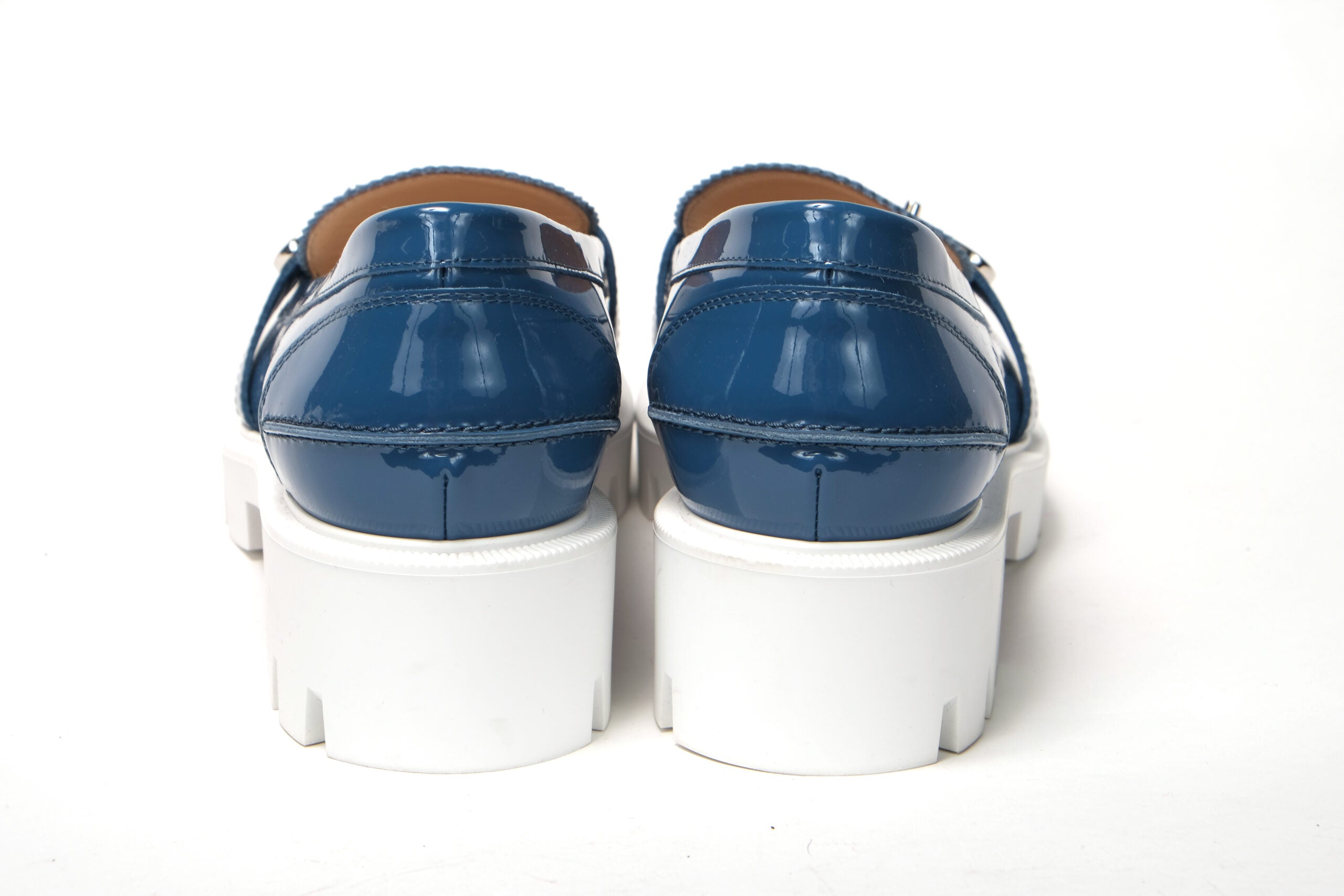 Christian Louboutin Blue And White Silver Logo Lock Boat Shoe - DEA STILOSA MILANO