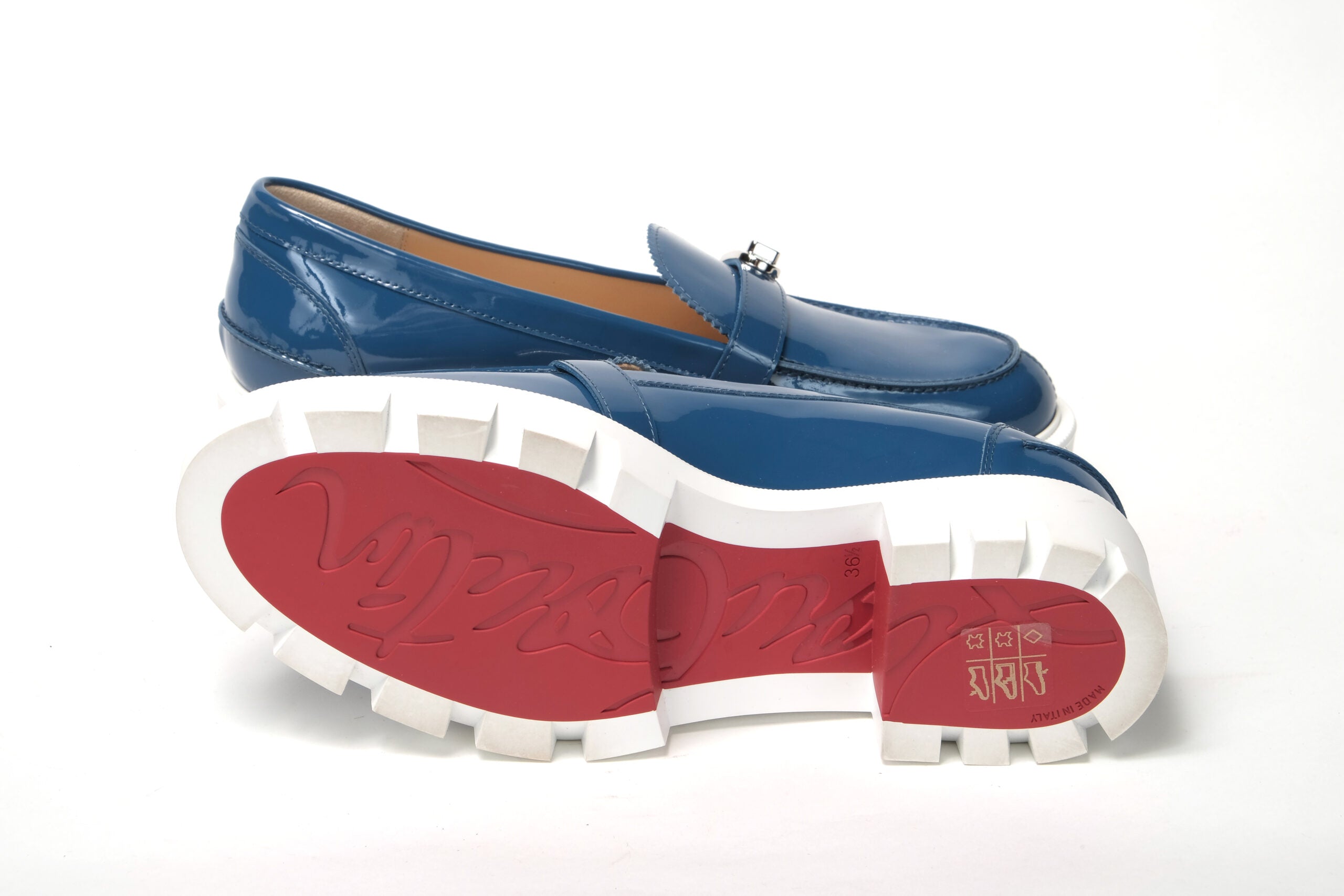 Christian Louboutin Blue And White Silver Logo Lock Boat Shoe - DEA STILOSA MILANO