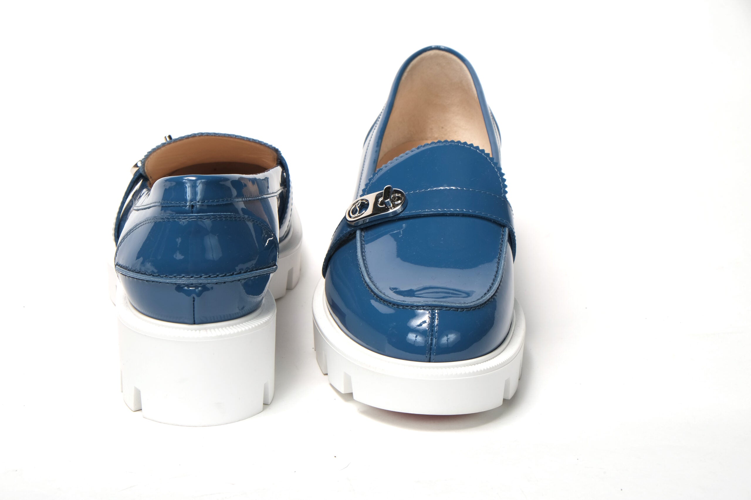 Christian Louboutin Blue And White Silver Logo Lock Boat Shoe - DEA STILOSA MILANO