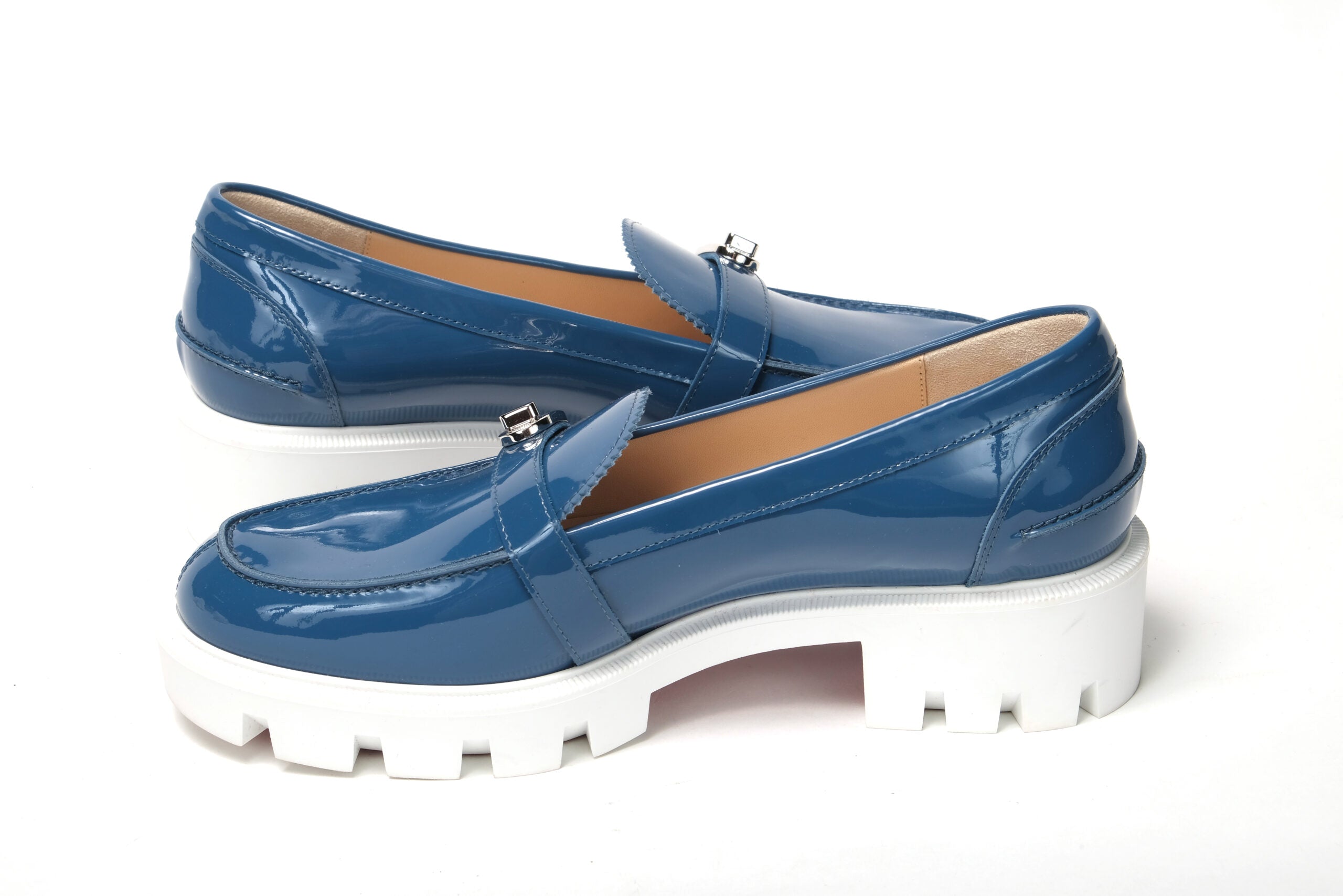 Christian Louboutin Blue And White Silver Logo Lock Boat Shoe - DEA STILOSA MILANO