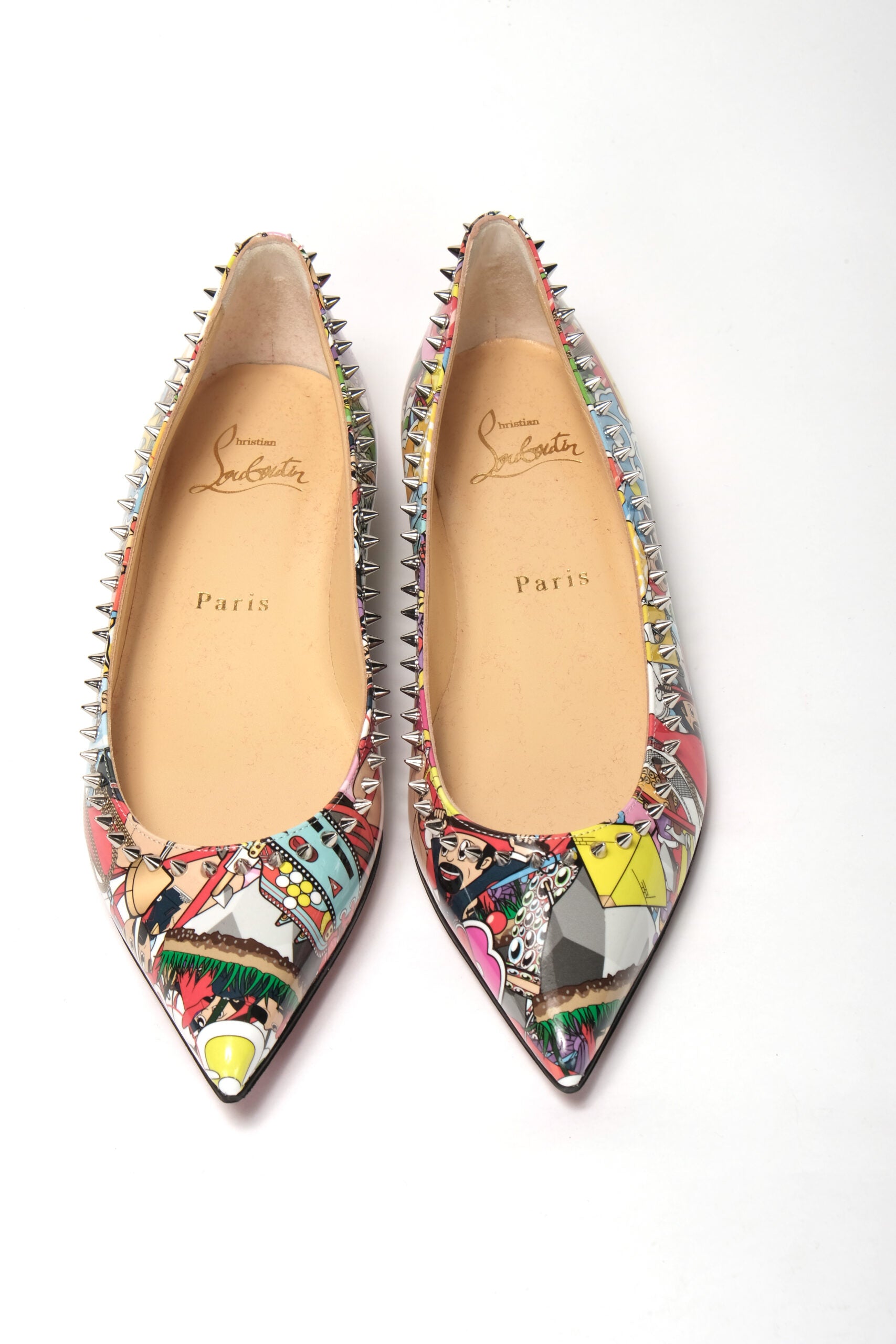 Christian Louboutin Silver Multi Print Embellished Flat Patent Point Shoe - DEA STILOSA MILANO