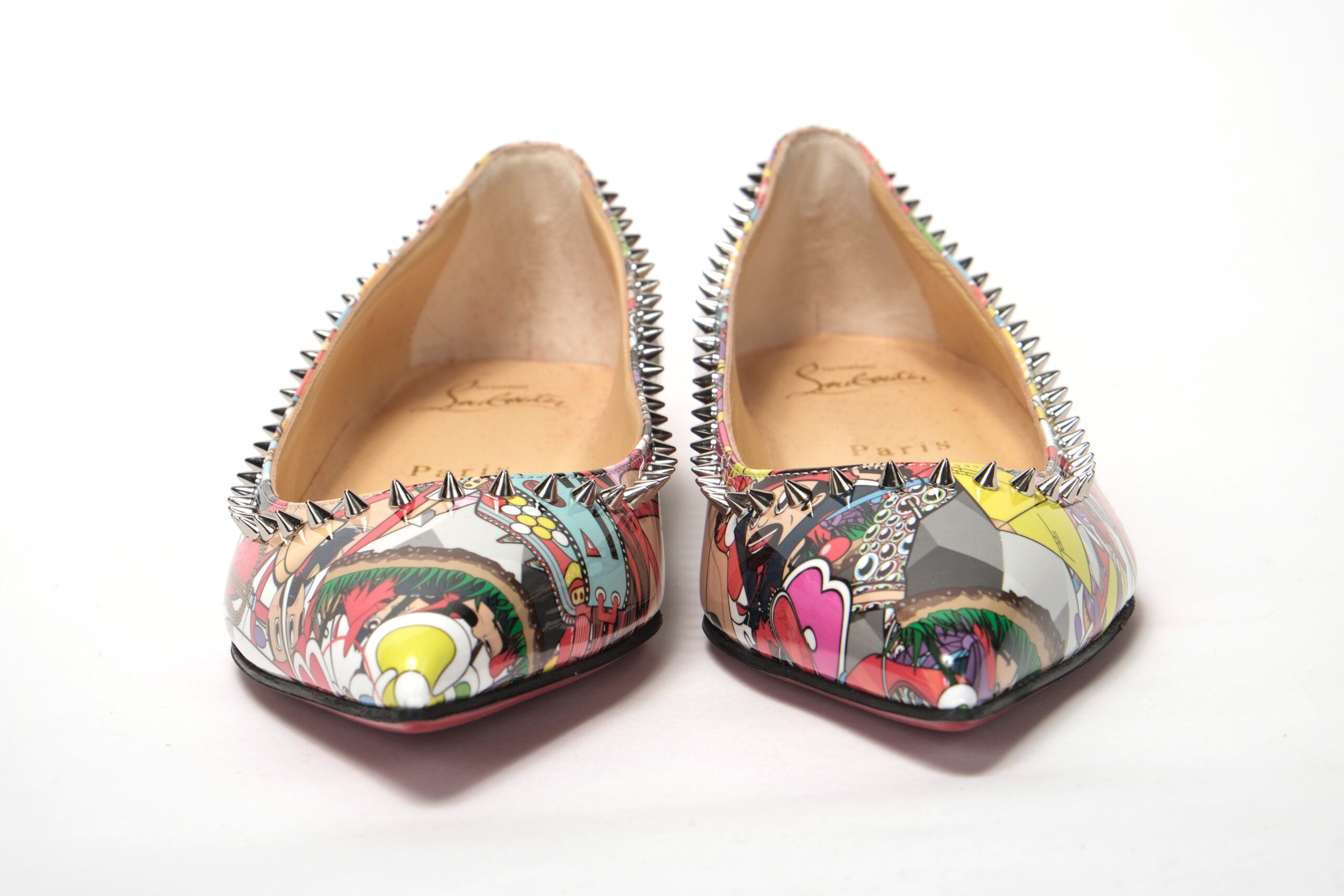 Christian Louboutin Silver Multi Print Embellished Flat Patent Point Shoe - DEA STILOSA MILANO
