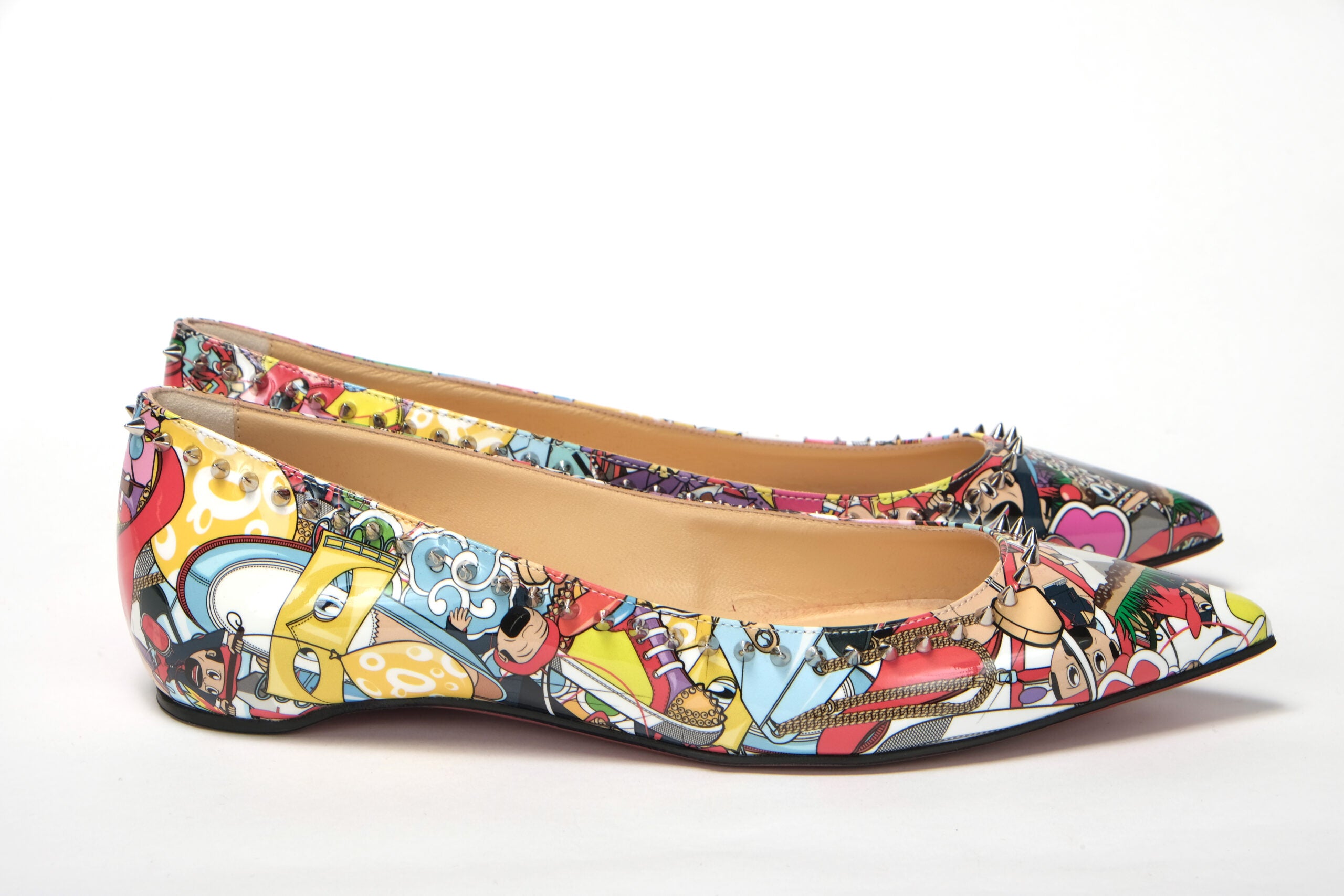 Christian Louboutin Silver Multi Print Embellished Flat Patent Point Shoe - DEA STILOSA MILANO