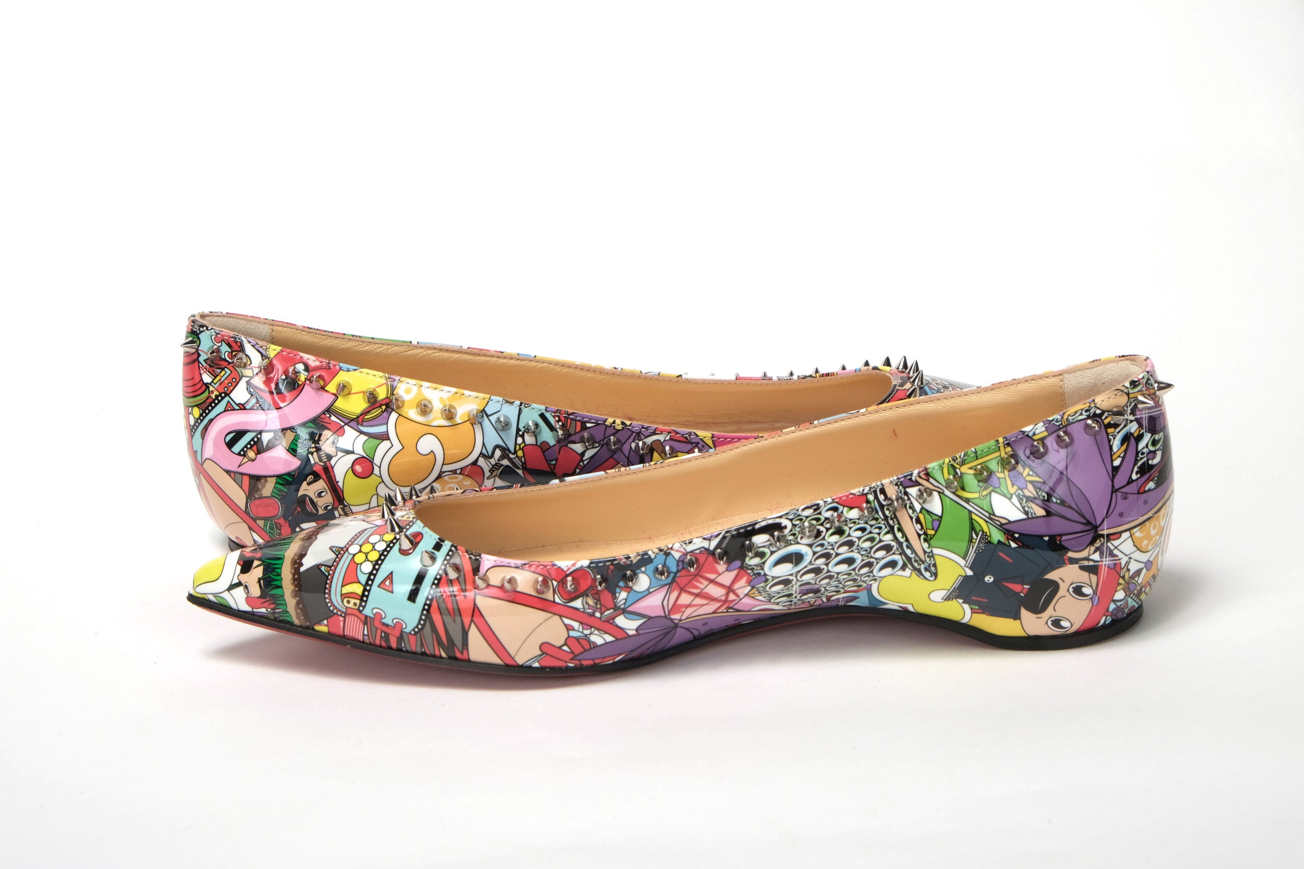 Christian Louboutin Silver Multi Print Embellished Flat Patent Point Shoe - DEA STILOSA MILANO