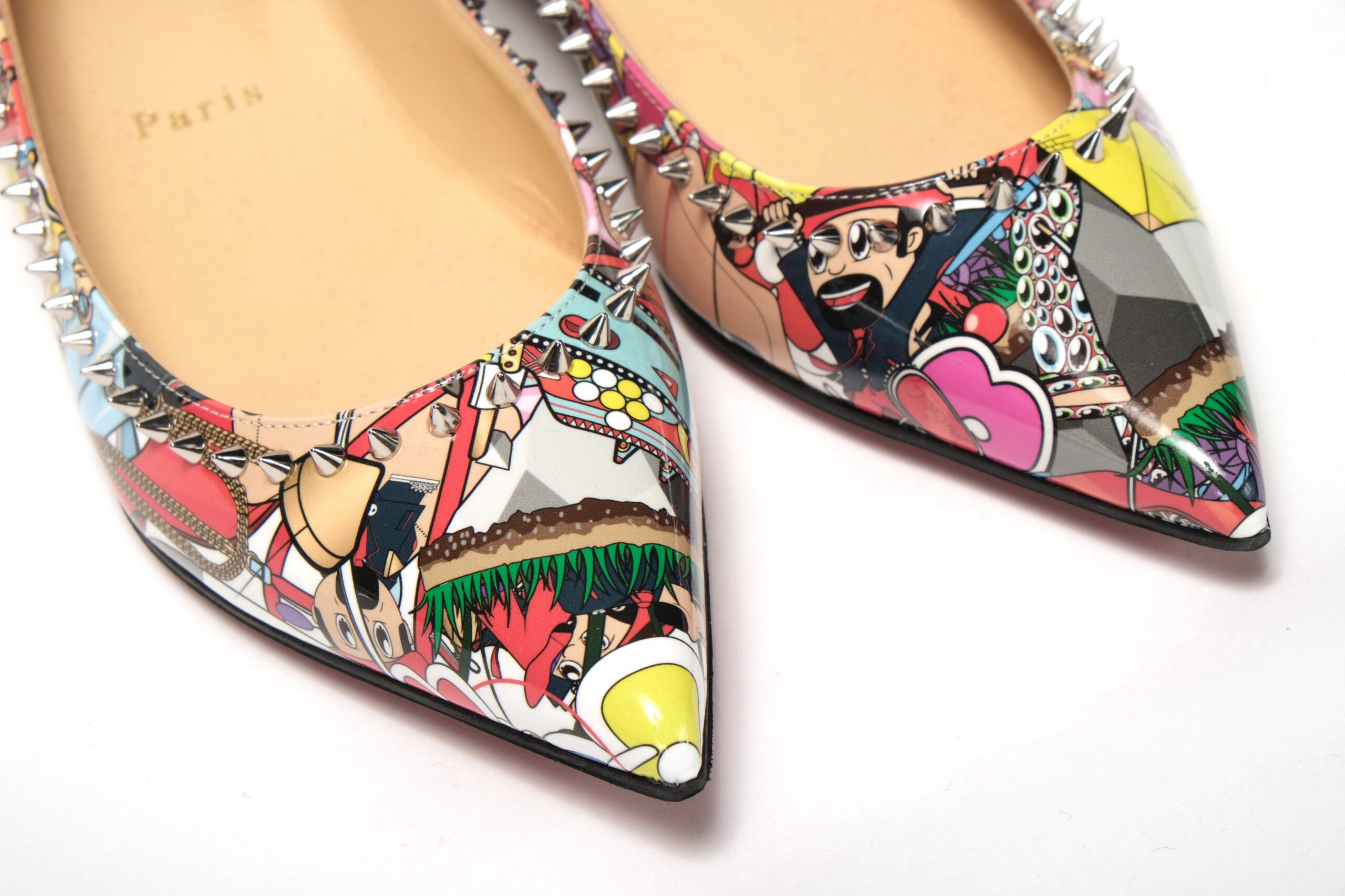 Christian Louboutin Silver Multi Print Embellished Flat Patent Point Shoe - DEA STILOSA MILANO
