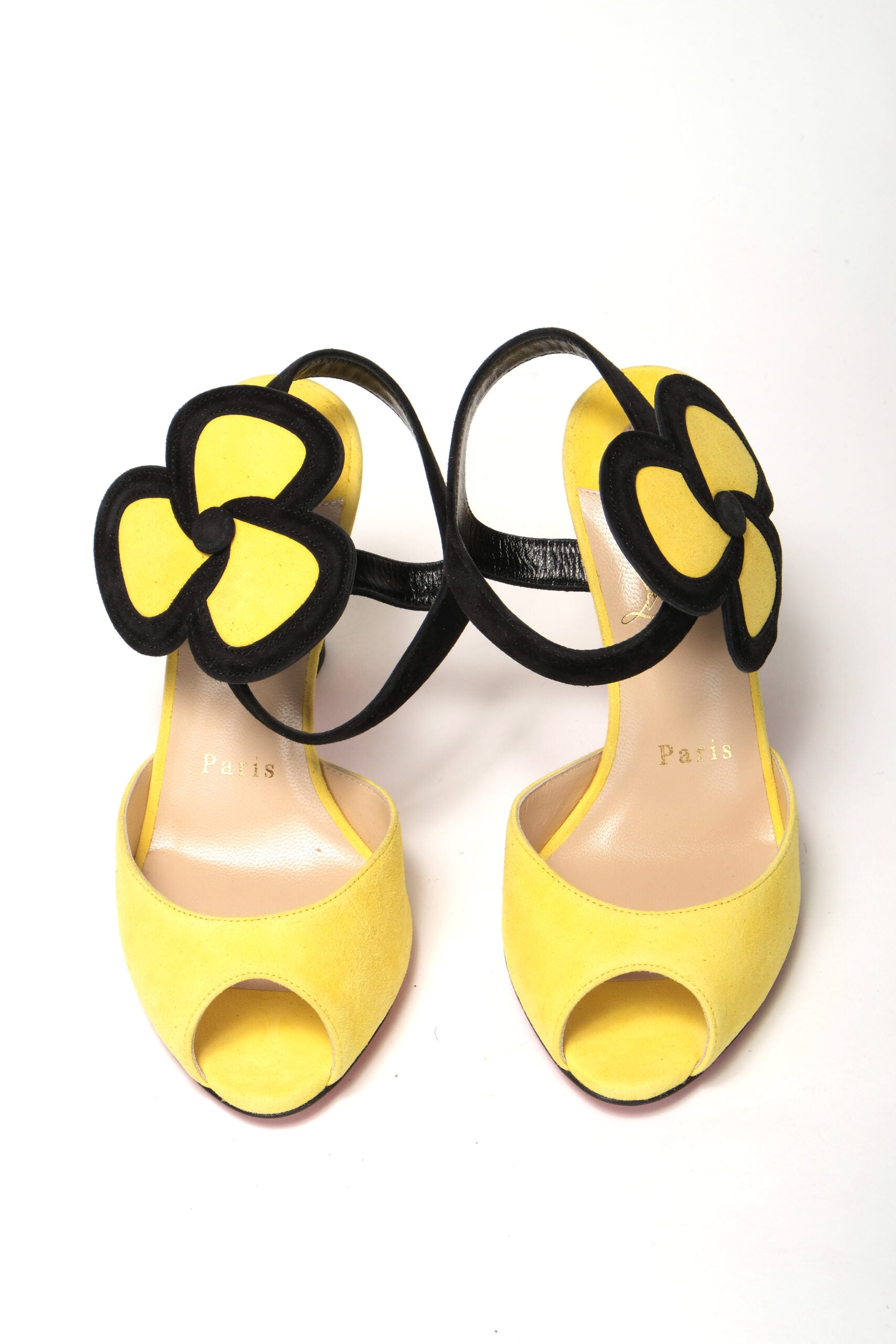 Christian Louboutin Yellow Black Peep Toe Flower Sandal - DEA STILOSA MILANO