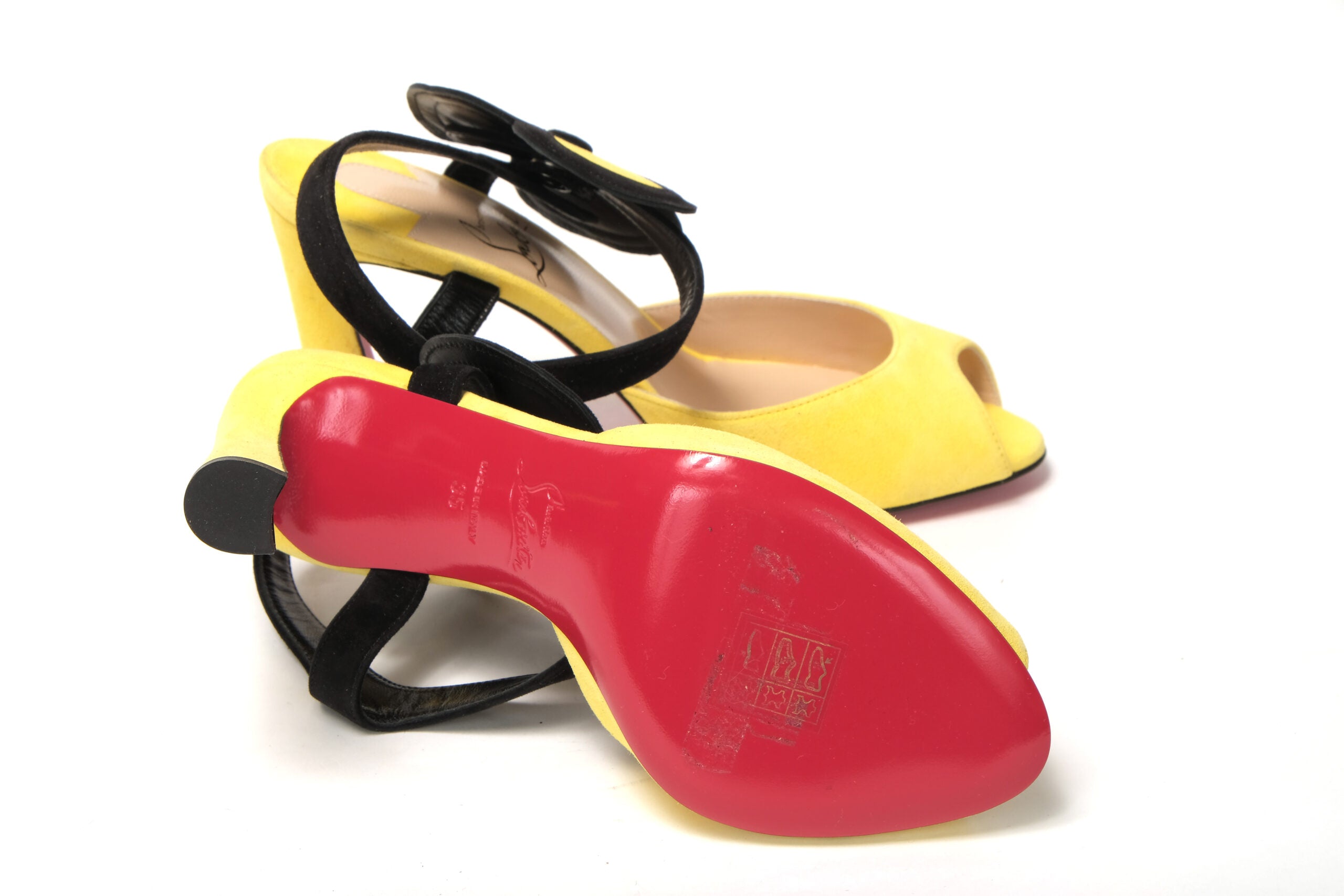 Christian Louboutin Yellow Black Peep Toe Flower Sandal - DEA STILOSA MILANO