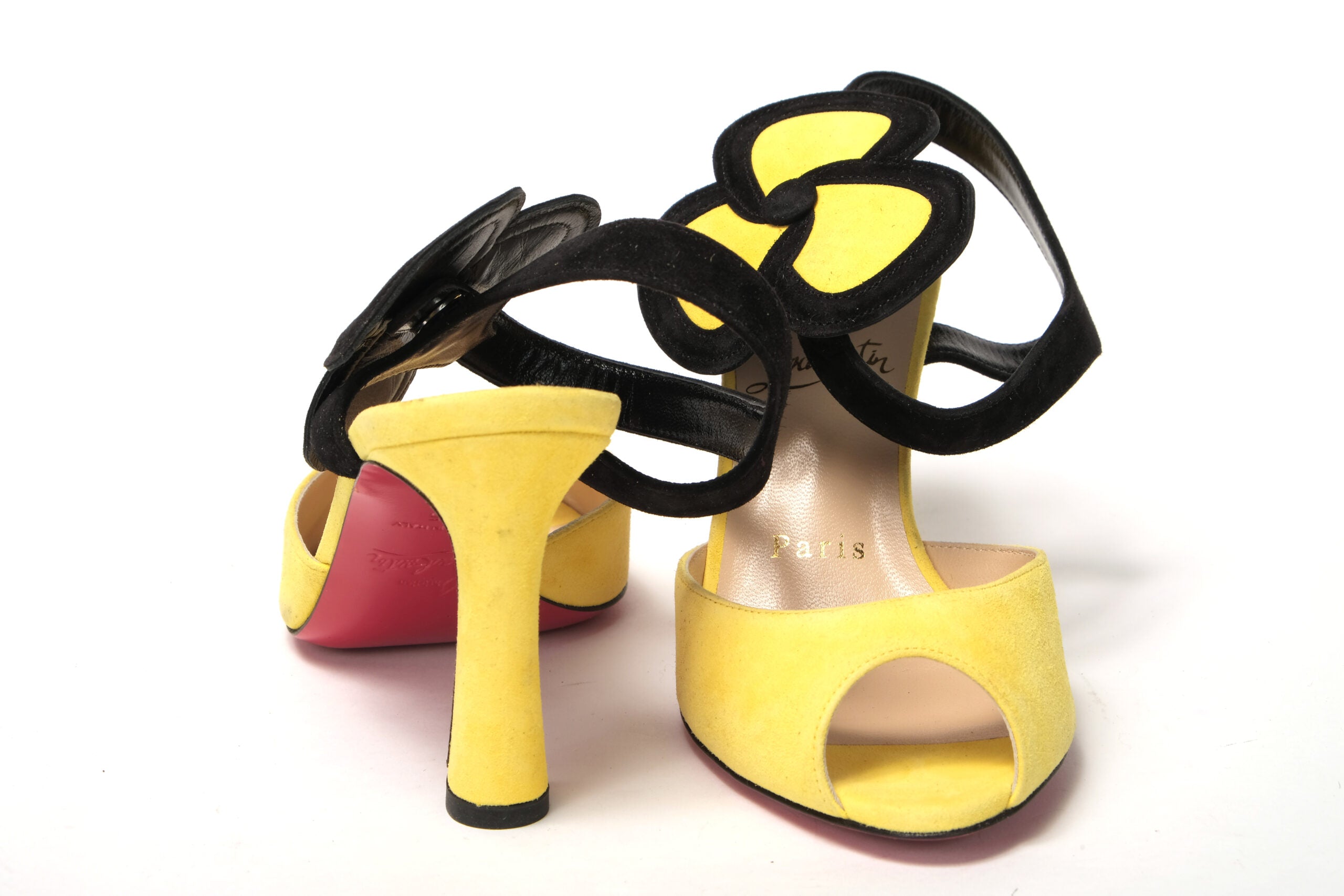 Christian Louboutin Yellow Black Peep Toe Flower Sandal - DEA STILOSA MILANO