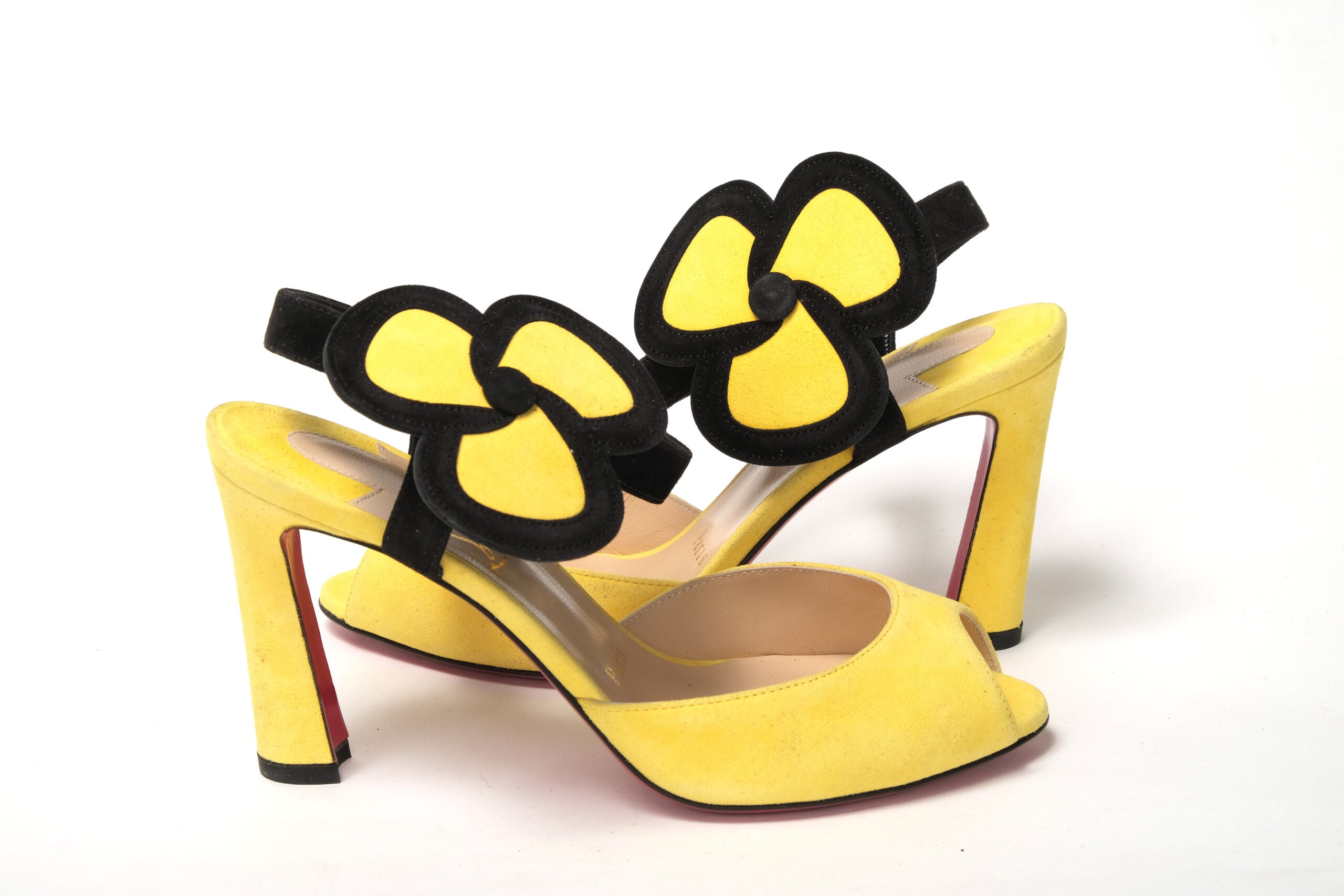 Christian Louboutin Yellow Black Peep Toe Flower Sandal - DEA STILOSA MILANO