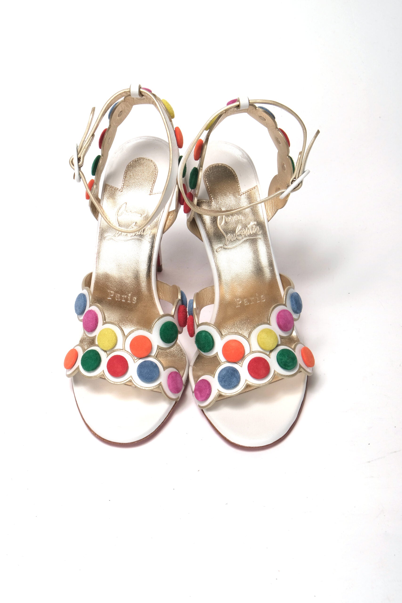 Christian Louboutin White Multicolor Spot Design High Heels Shoes Sandal - DEA STILOSA MILANO