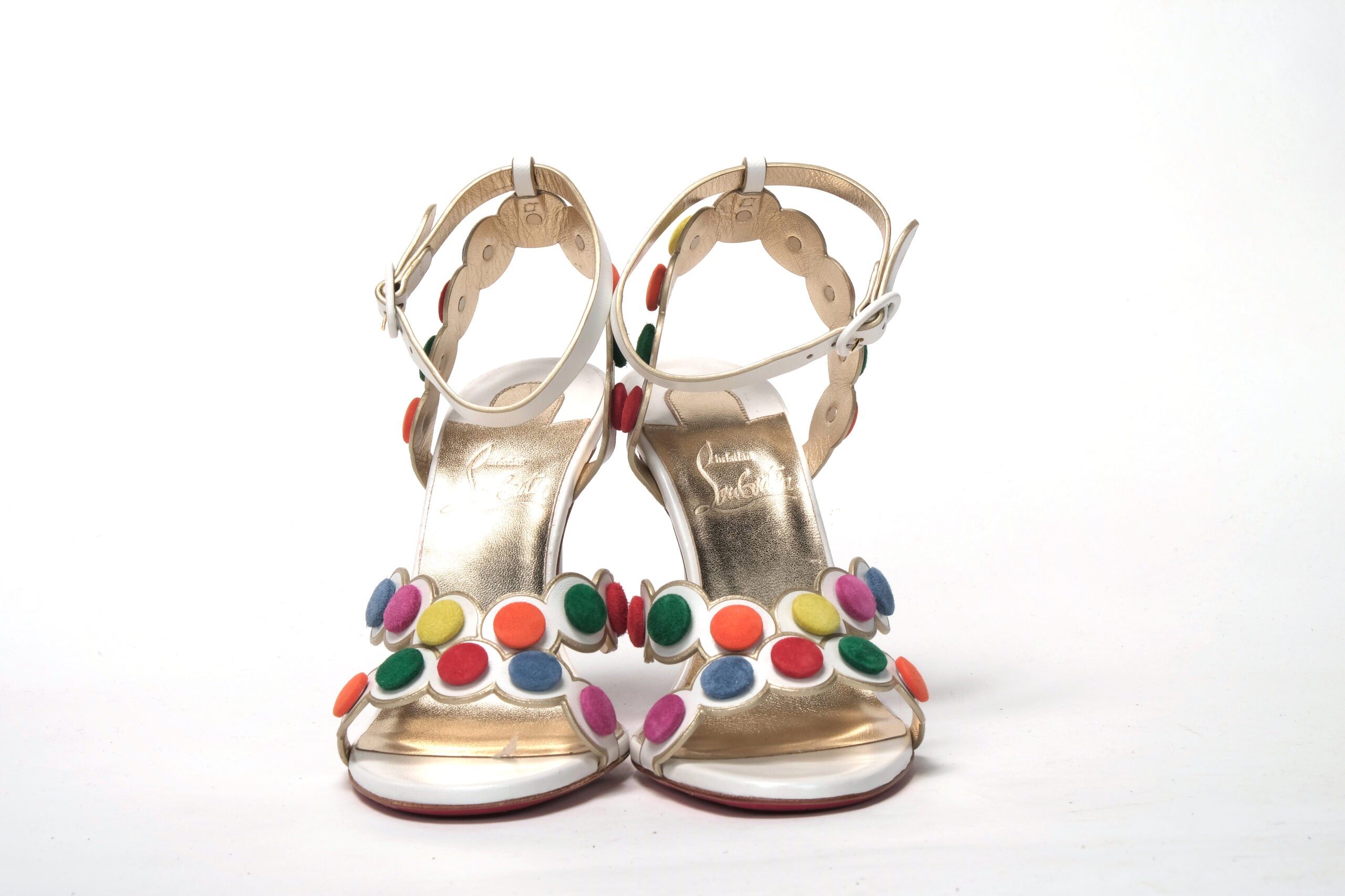 Christian Louboutin White Multicolor Spot Design High Heels Shoes Sandal - DEA STILOSA MILANO