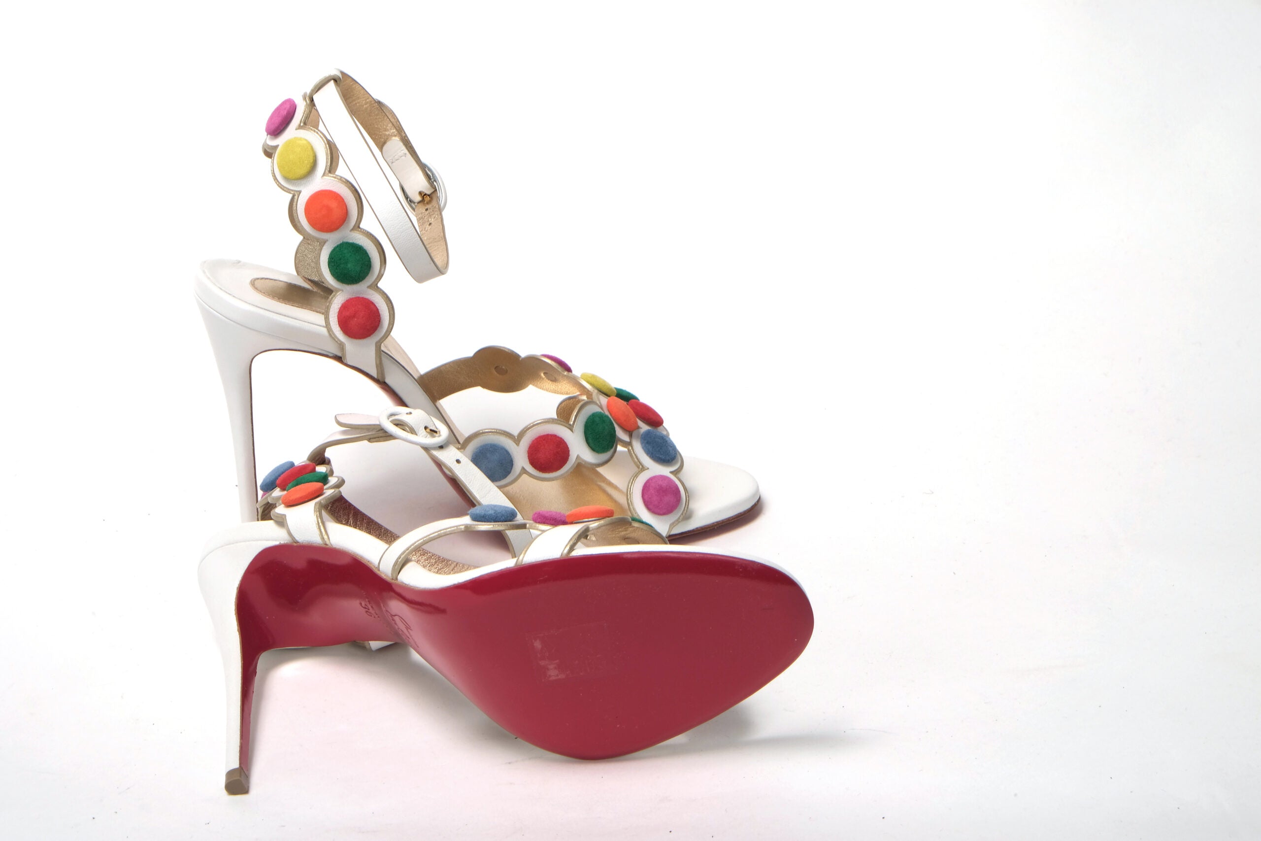 Christian Louboutin White Multicolor Spot Design High Heels Shoes Sandal - DEA STILOSA MILANO