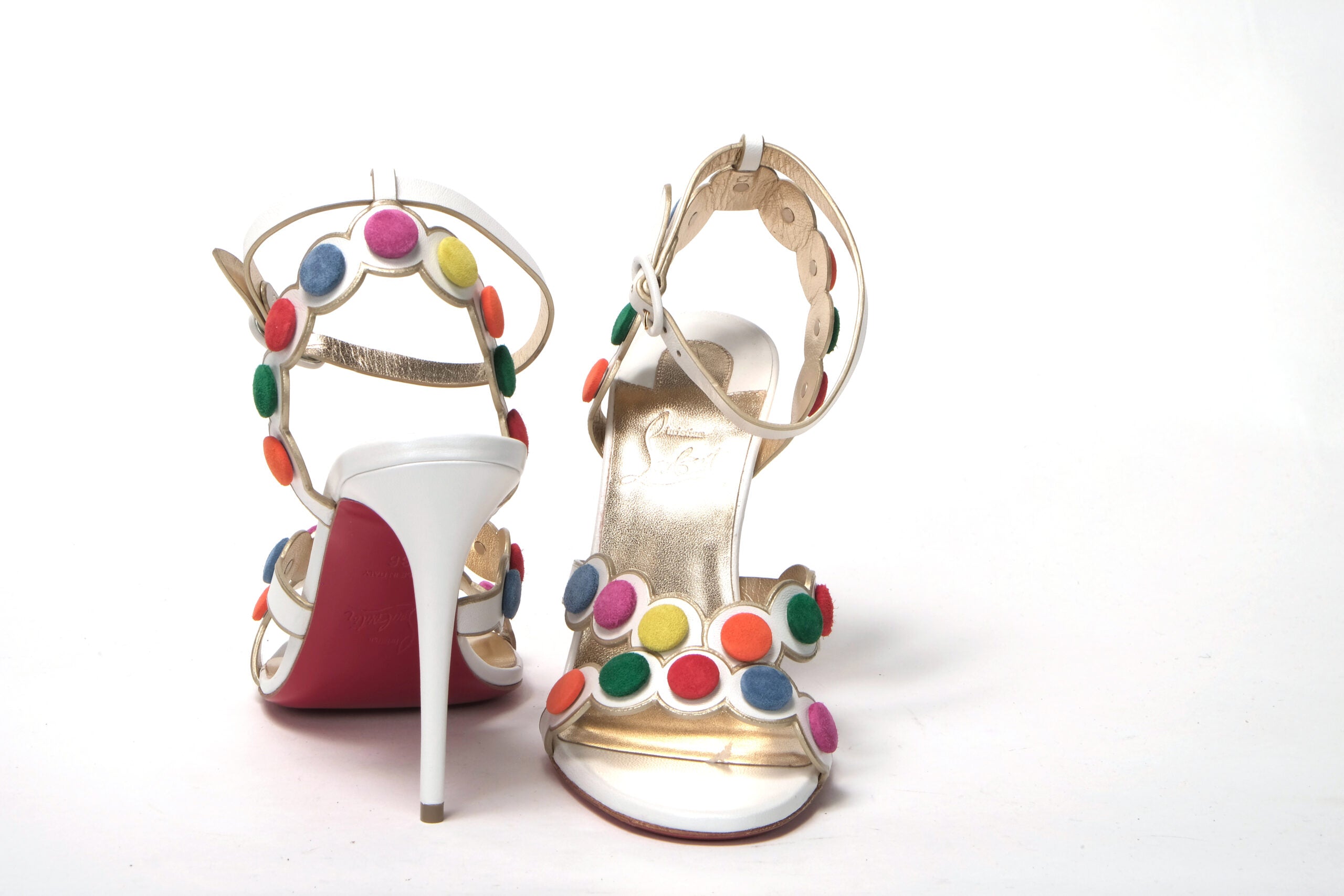 Christian Louboutin White Multicolor Spot Design High Heels Shoes Sandal - DEA STILOSA MILANO