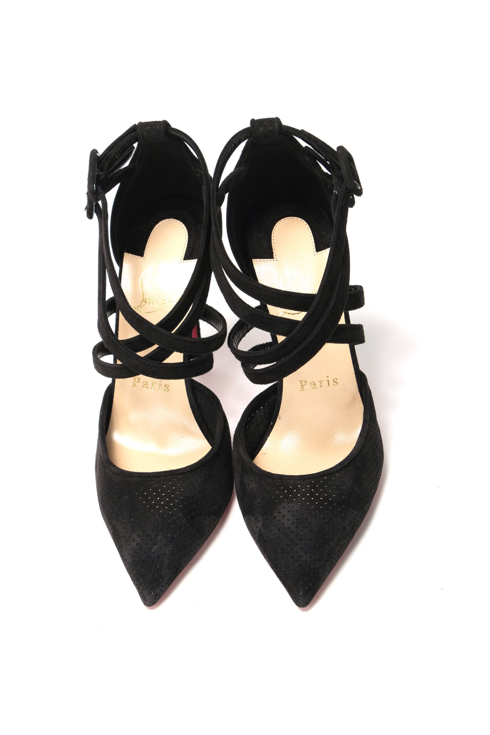Christian Louboutin Black Velour Perforated Strappy High Heel Sandal - DEA STILOSA MILANO